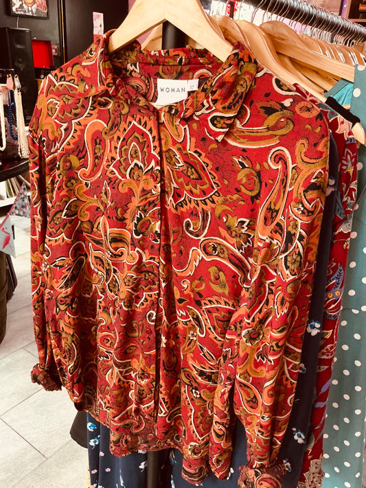 1970s Vintage Orange Paisley Shirt Size 14