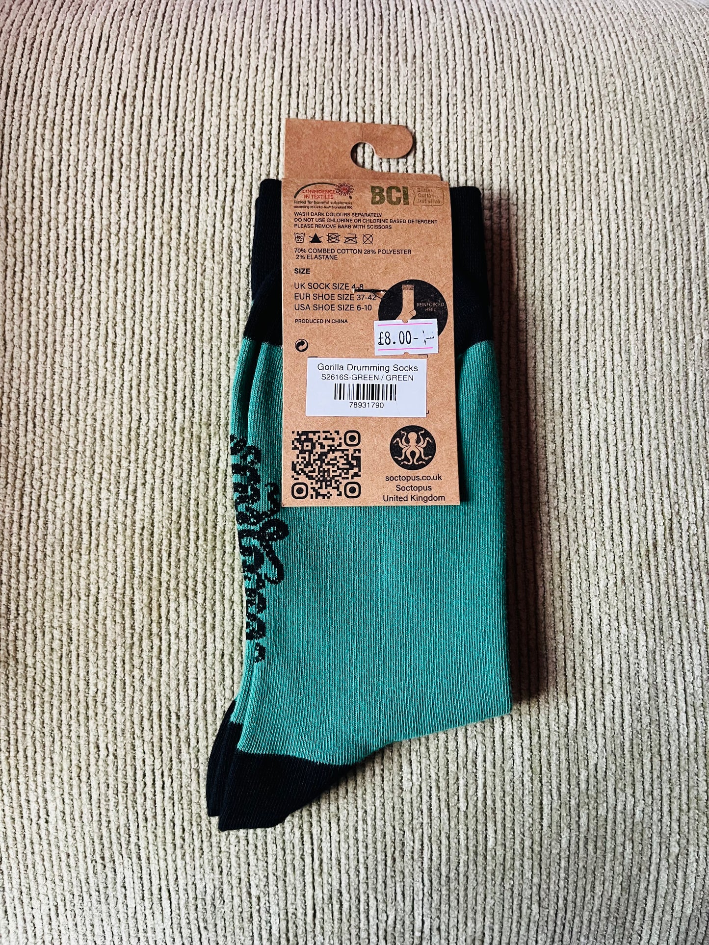 Socktopus Drumming Gorilla Socks- Green and Blue