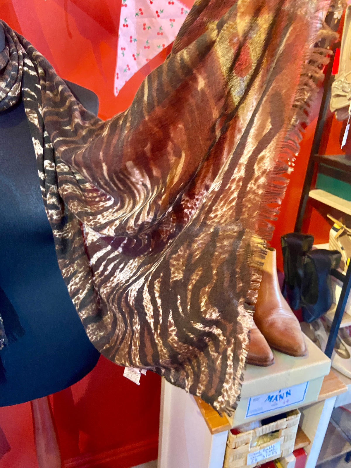 Long Brown Animal Print Scarf