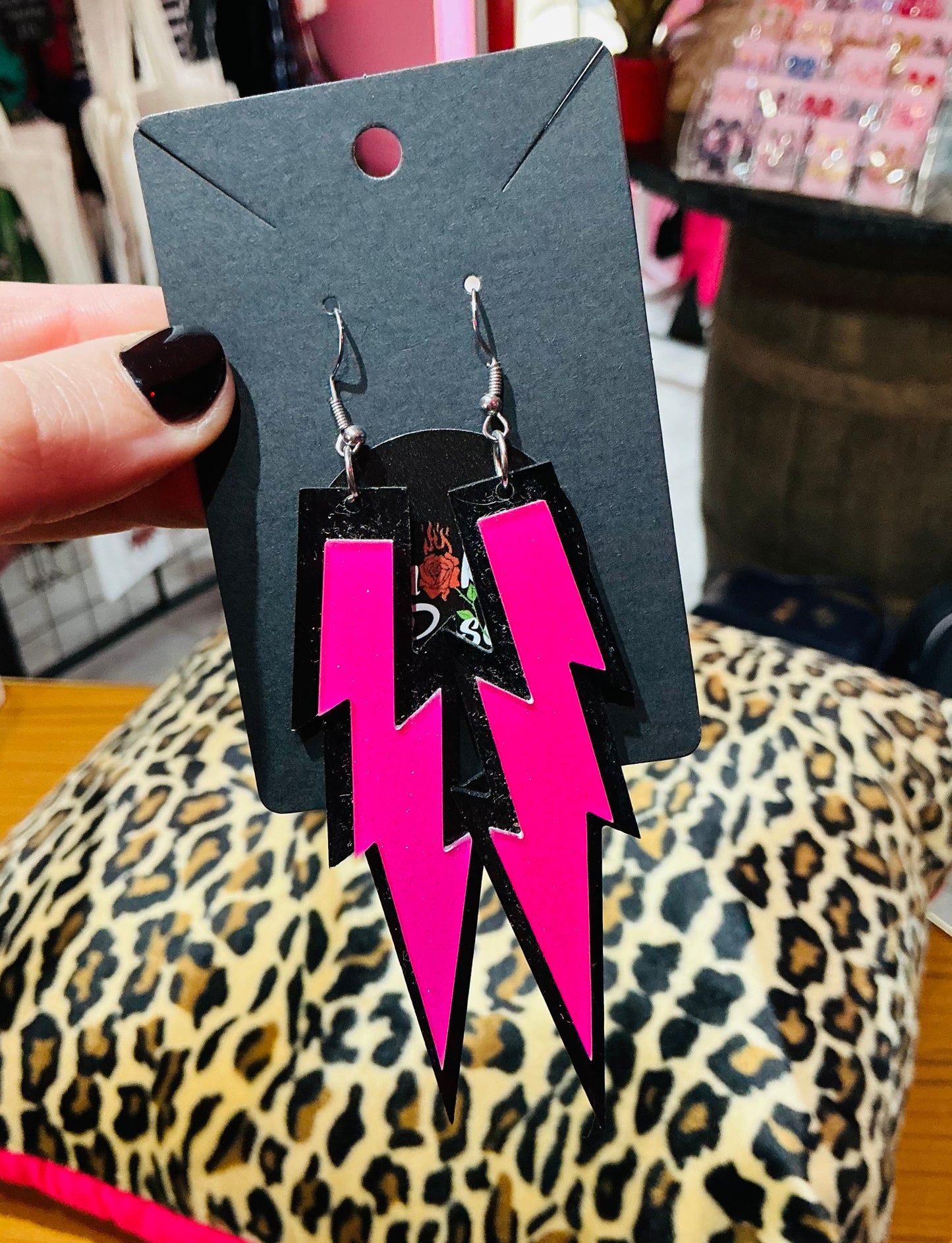 Ziggy Stardust Pink Lightning Bolt Earrings