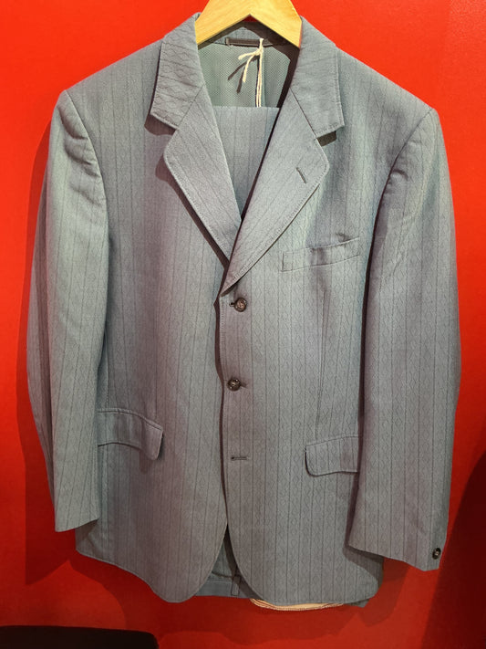 1970s Blue Embroidered Suit Jacket & Trousers
