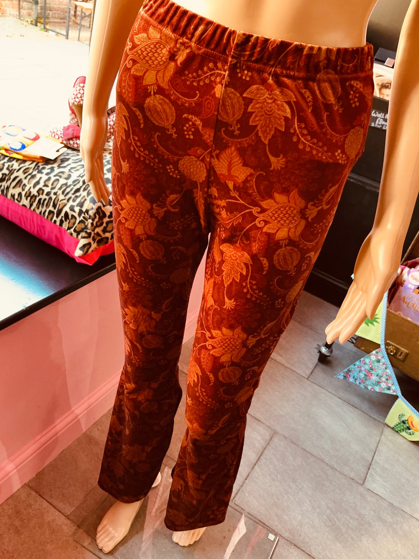 Urban Renewal Autumnal Brocade Patterned Velvet Flared Trousers