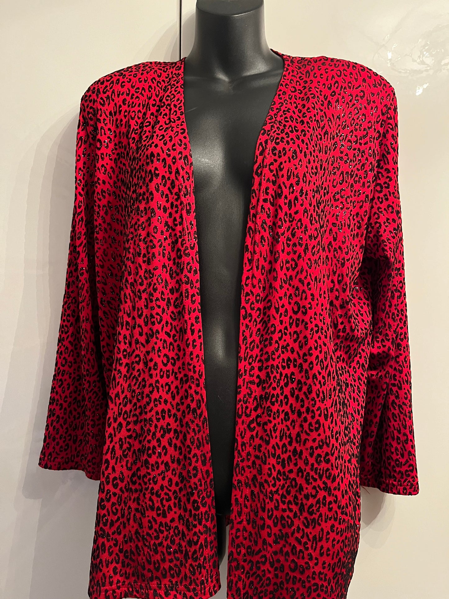 Original 1980s Vintage Red Leopard Print Cardigan