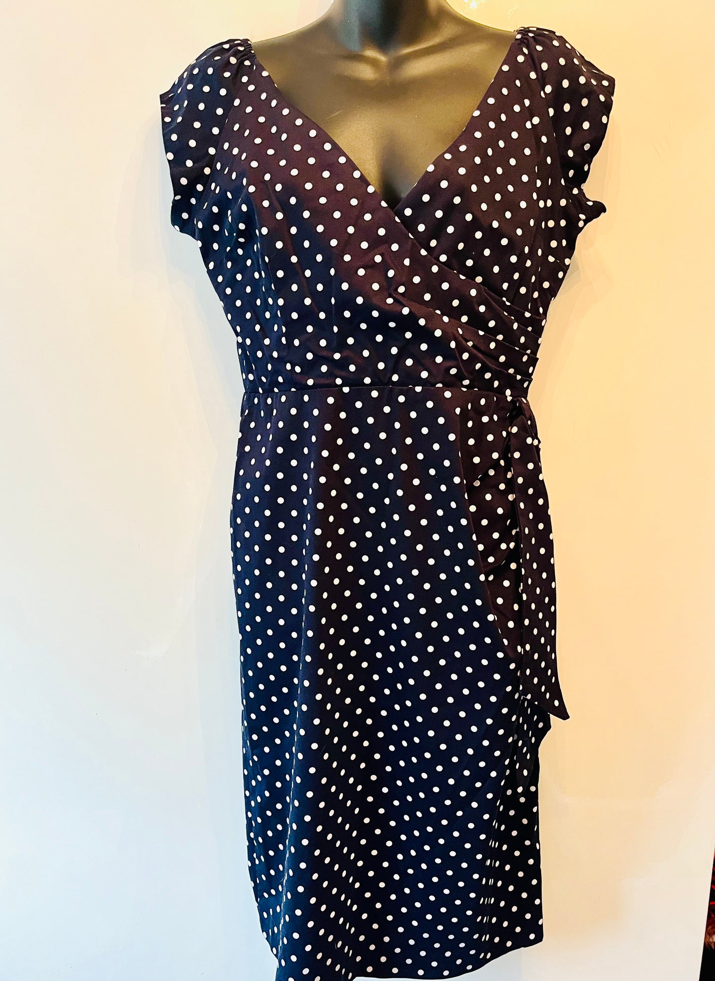 The Pretty Dress Company Navy and white polka wiggle dress