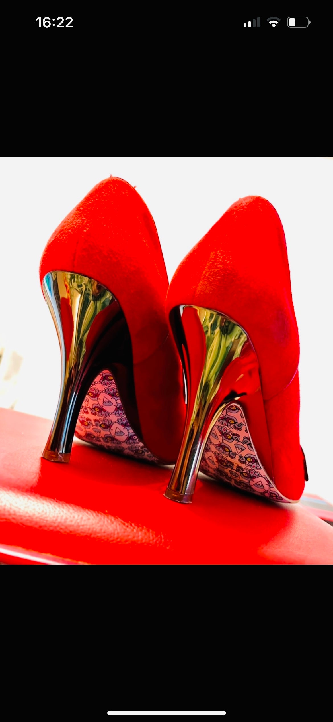 Red Suede 20s Art Deco Irregular Choice Gold Heels
