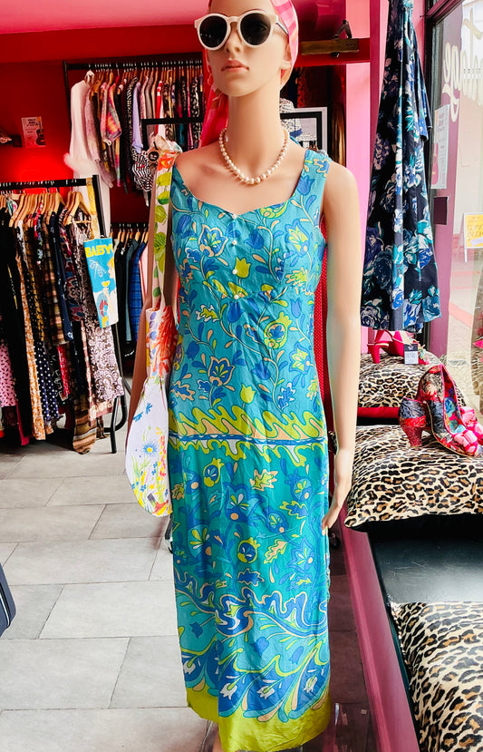 1970s Vintage Dollyrockers Silk Maxi Dress