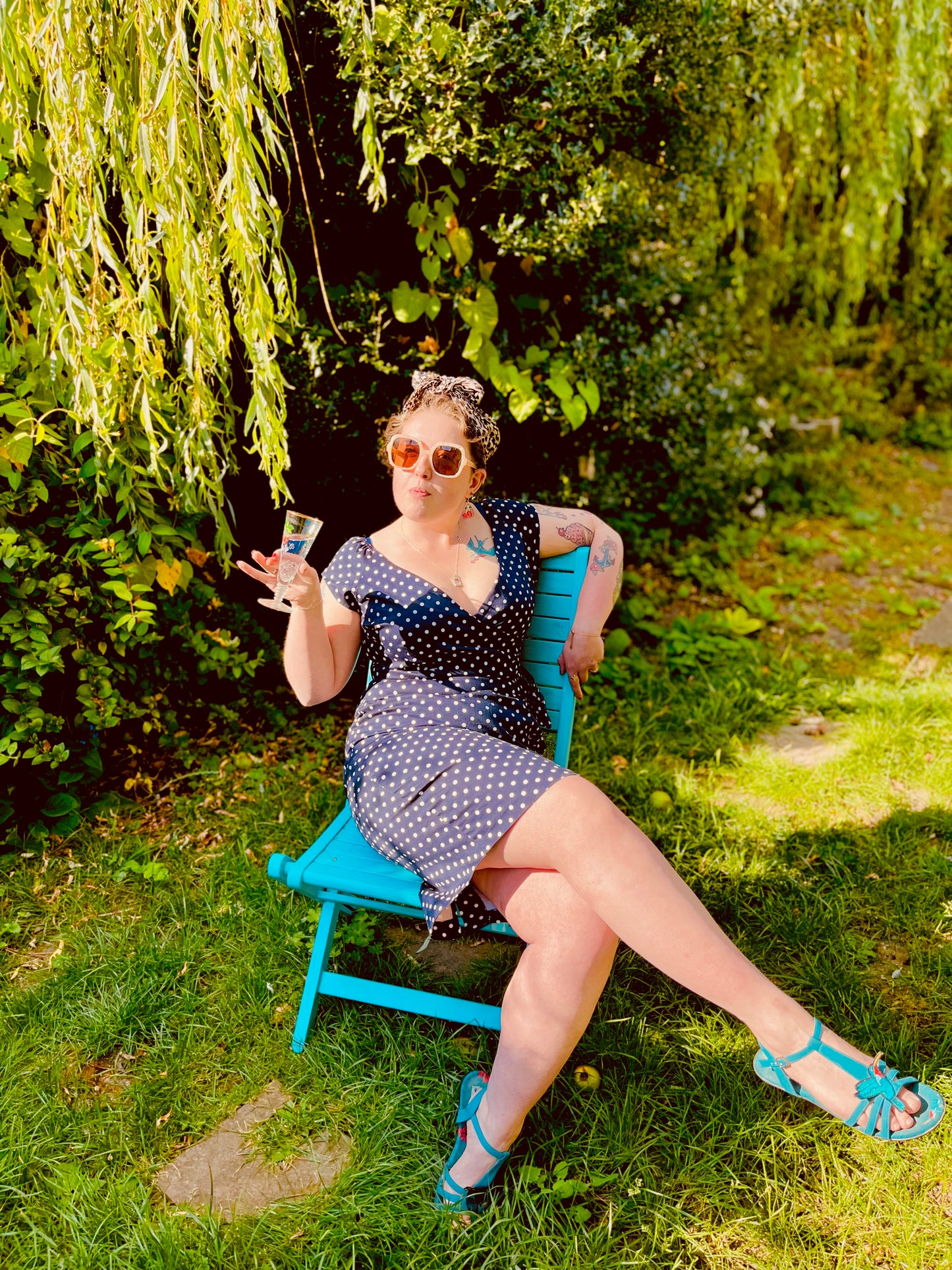 The Pretty Dress Company Navy and white polka wiggle dress