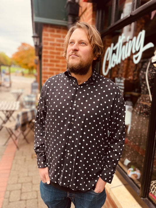 1950s Black & White Polka Dot Rockabilly Oversized Shirt