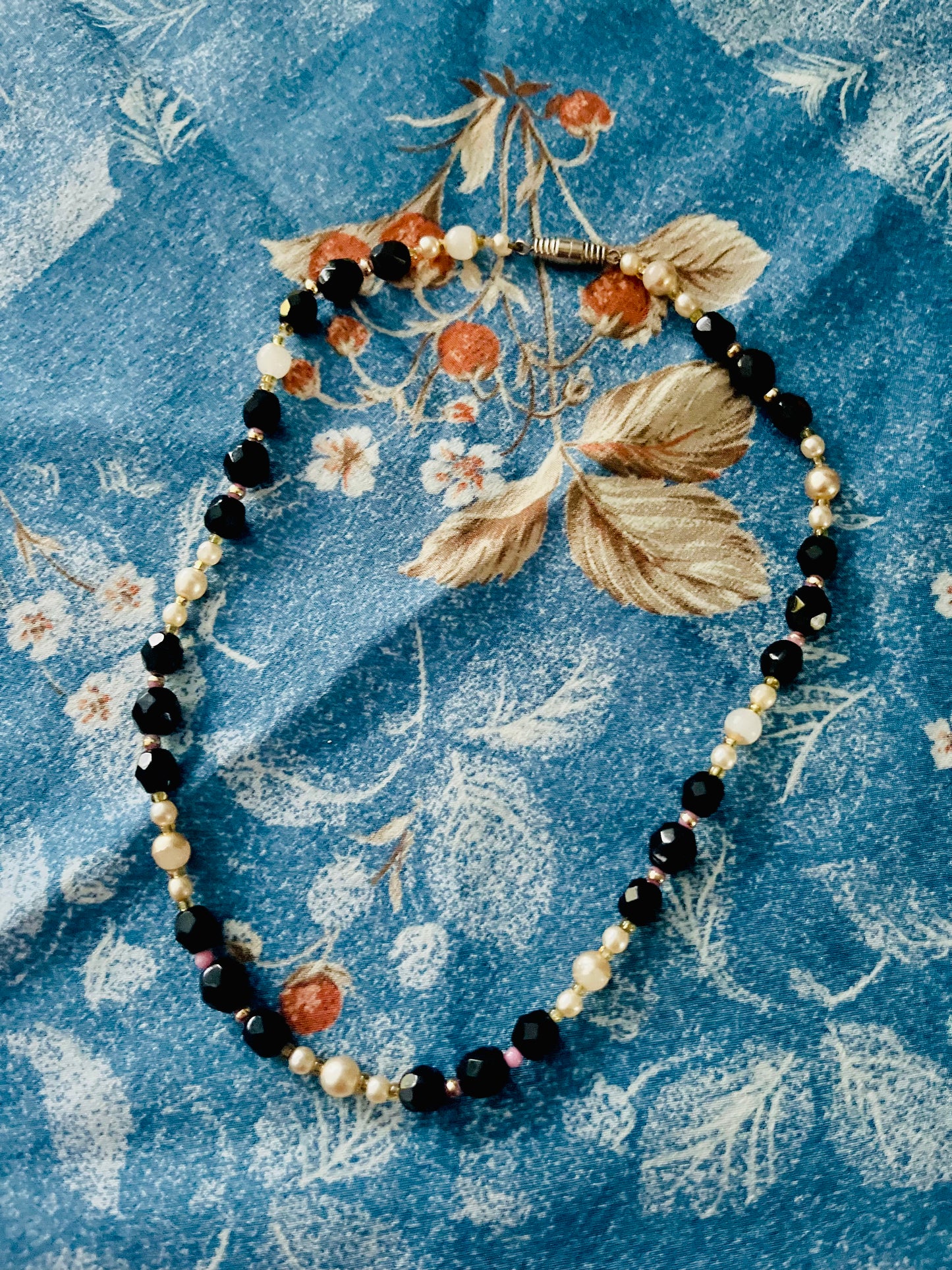 Black Crystal and Pearl Necklace