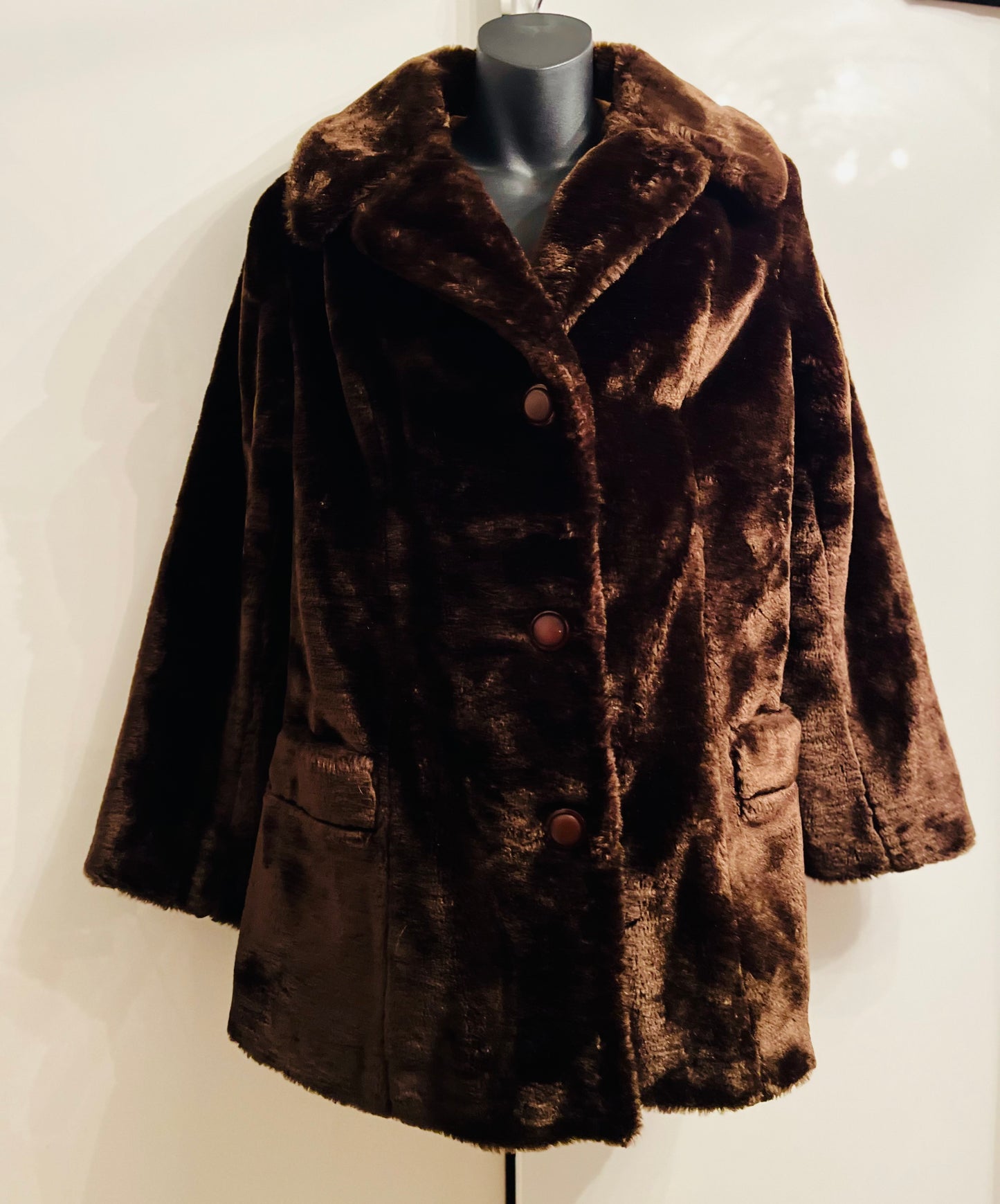 Original 1980s Vintage Faux Fur Coat