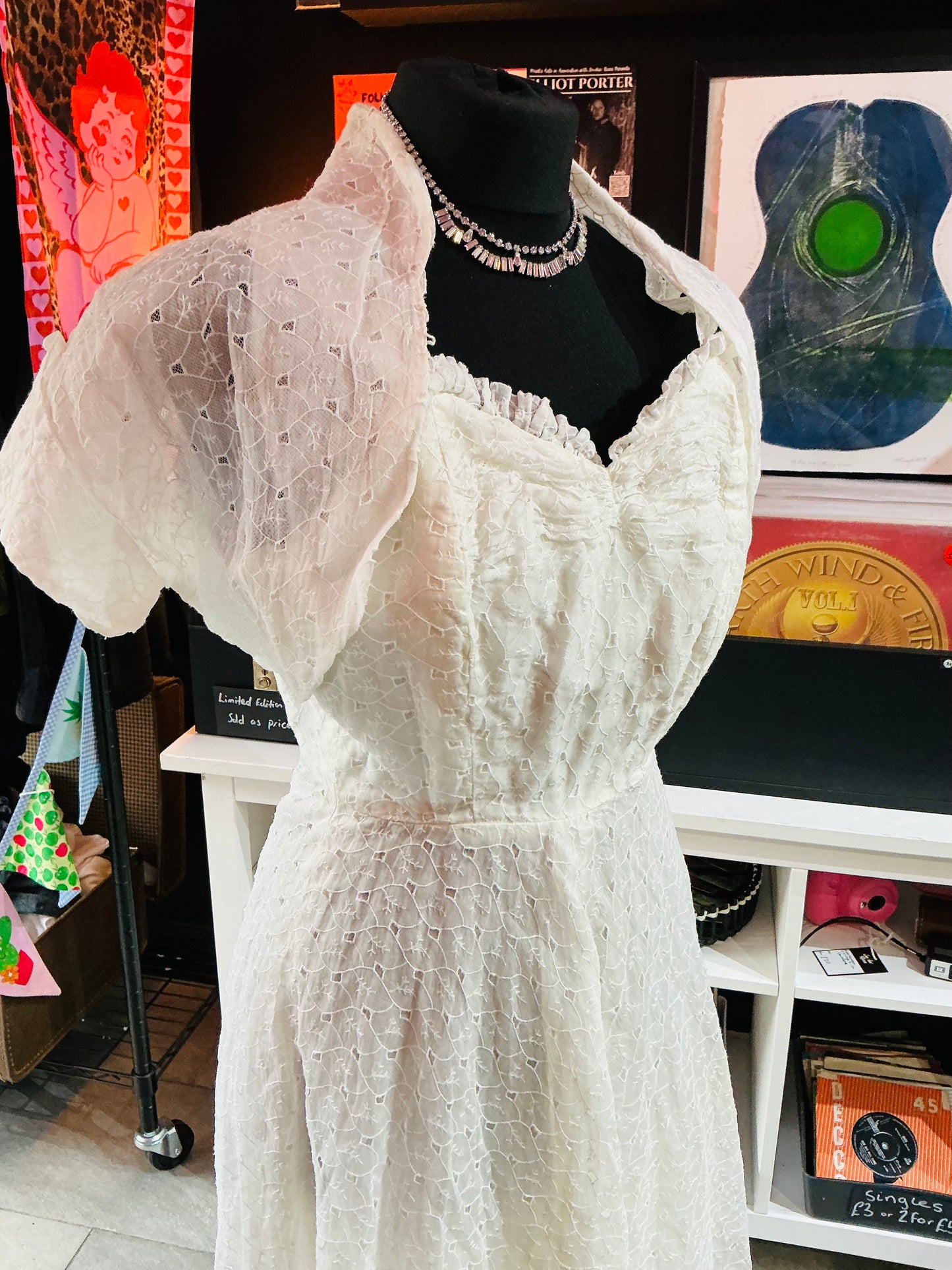 Handmade 1950s Vintage White Lace Wedding Dress