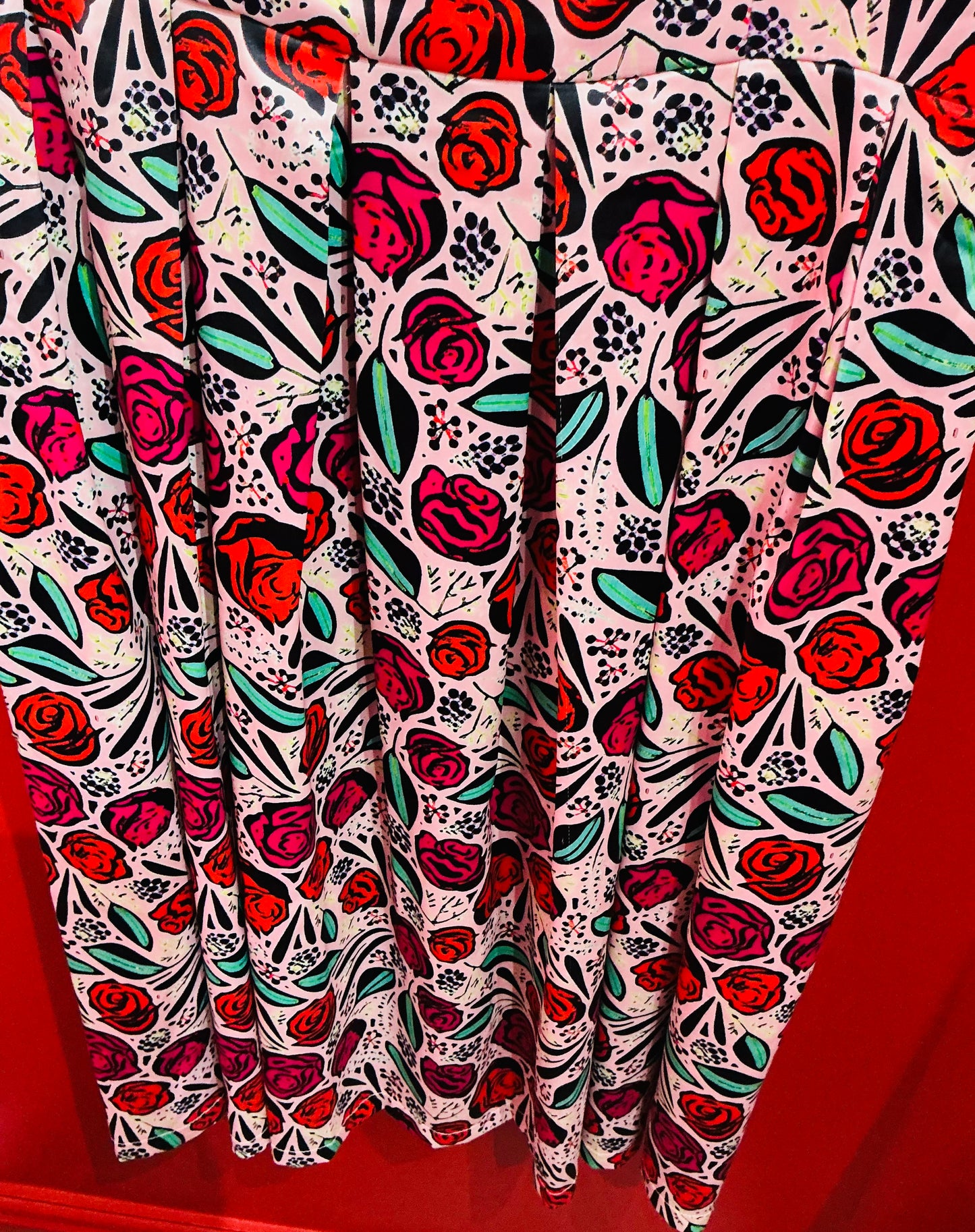 Red and Pink Rose Lindy Bop 1950s Style Swing Dress