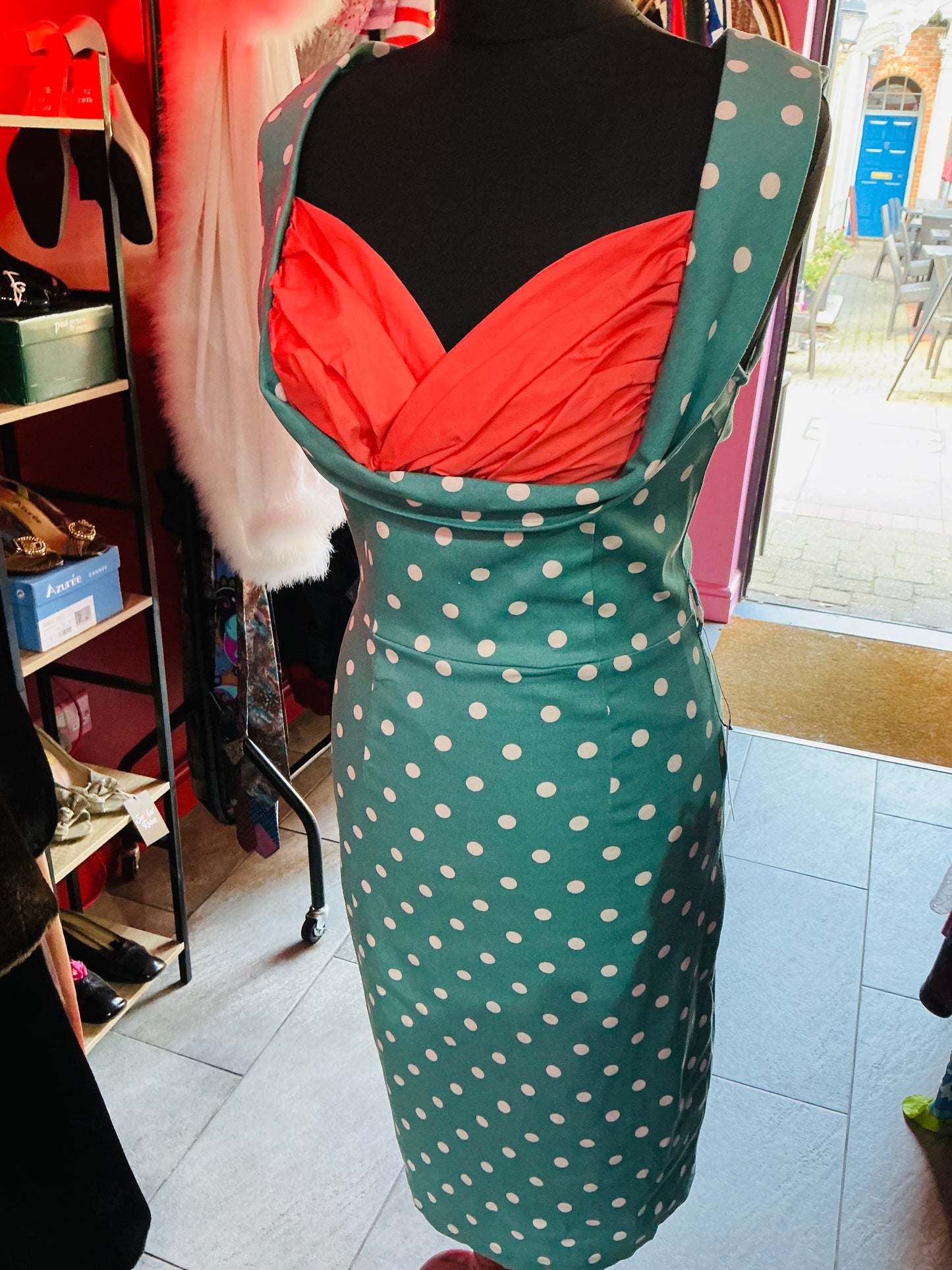 Turquoise Polka Dot 50s Style Lindy Bop Wiggle Dress