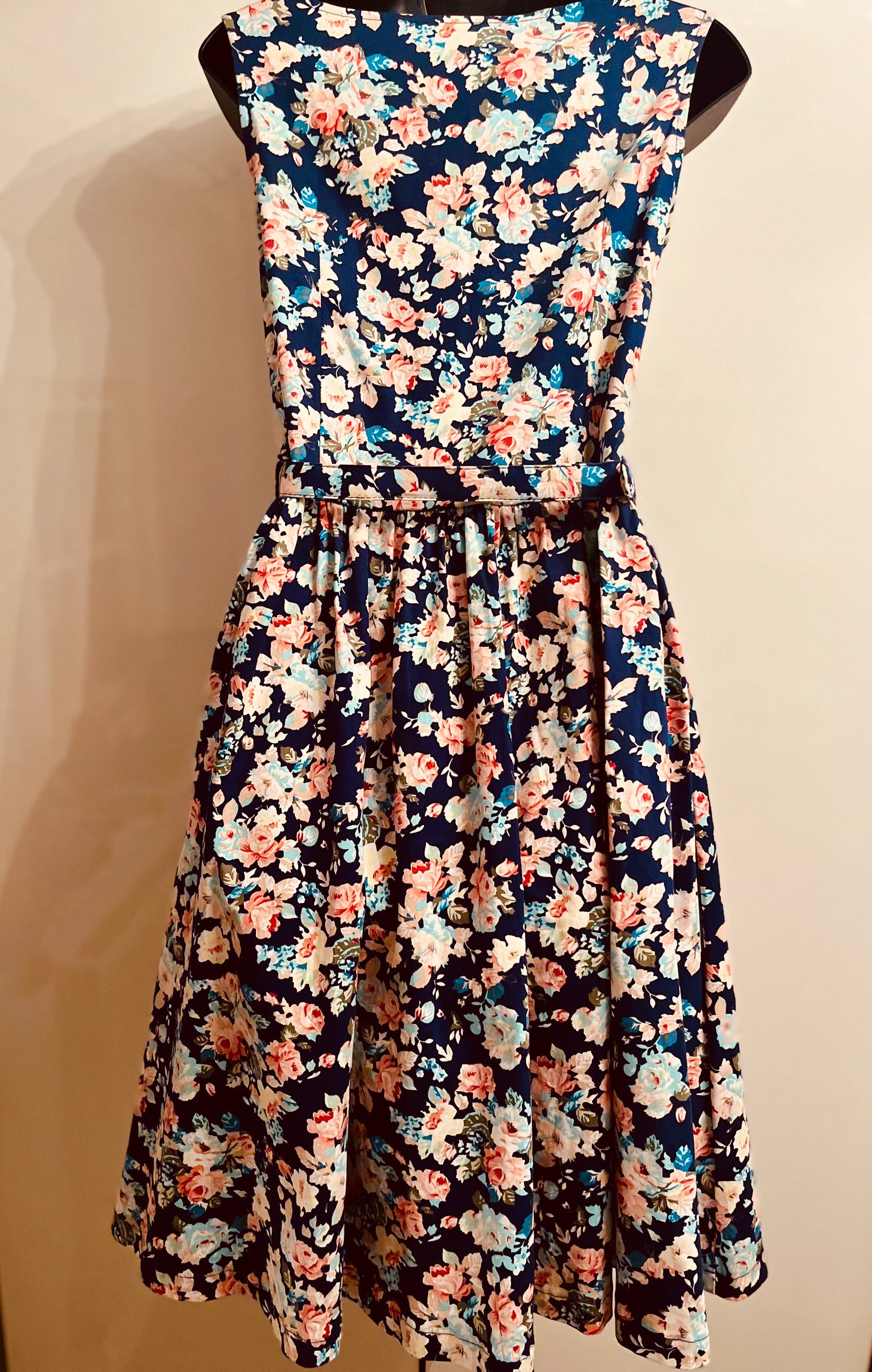 Pretty Floral Navy Lindy Bop Belted Swing Dress