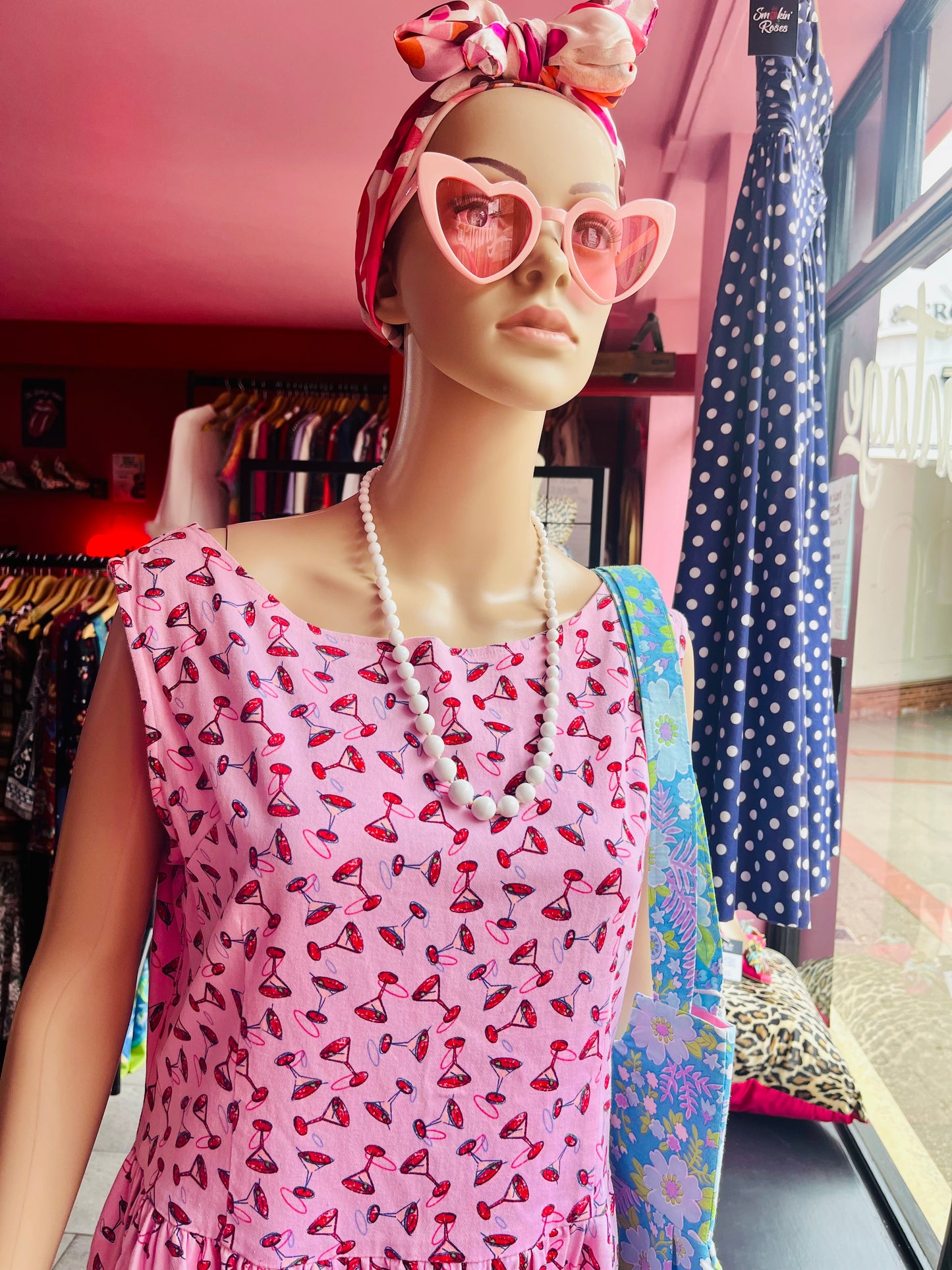 Pink Cocktail Print Vintage Party Dress
