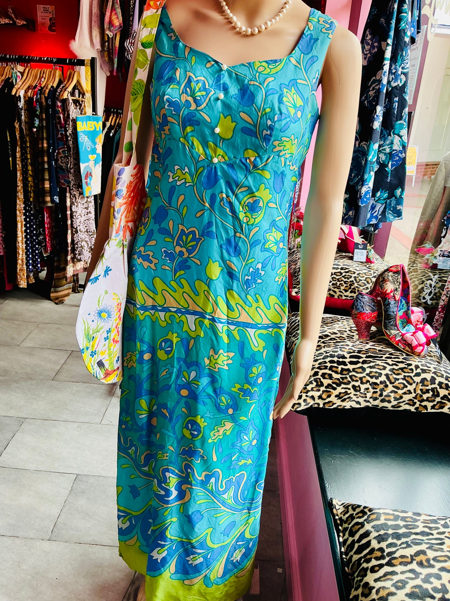 1970s Vintage Dollyrockers Silk Maxi Dress