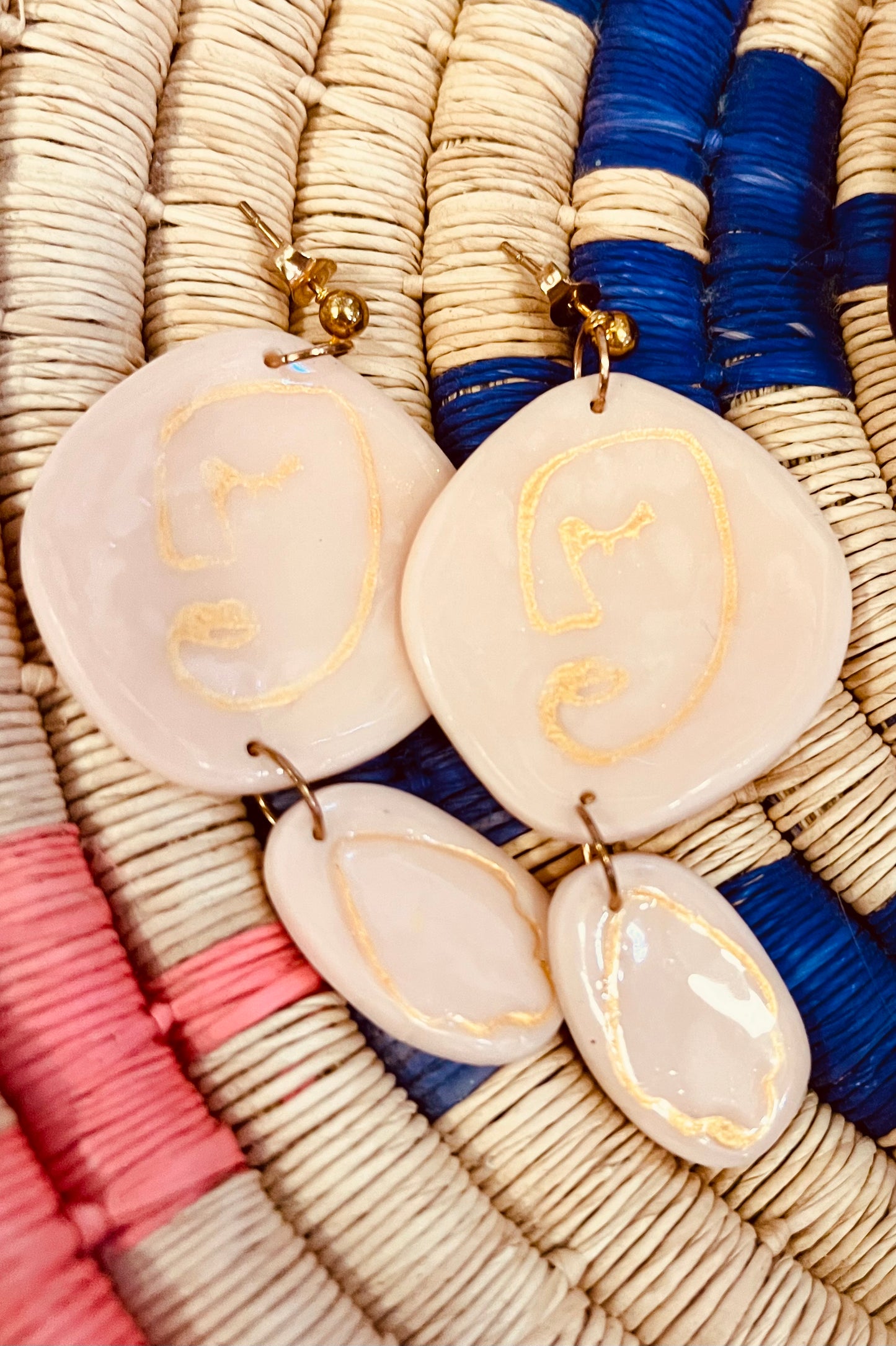 Abstract Lady in Gold Dangle Earrings