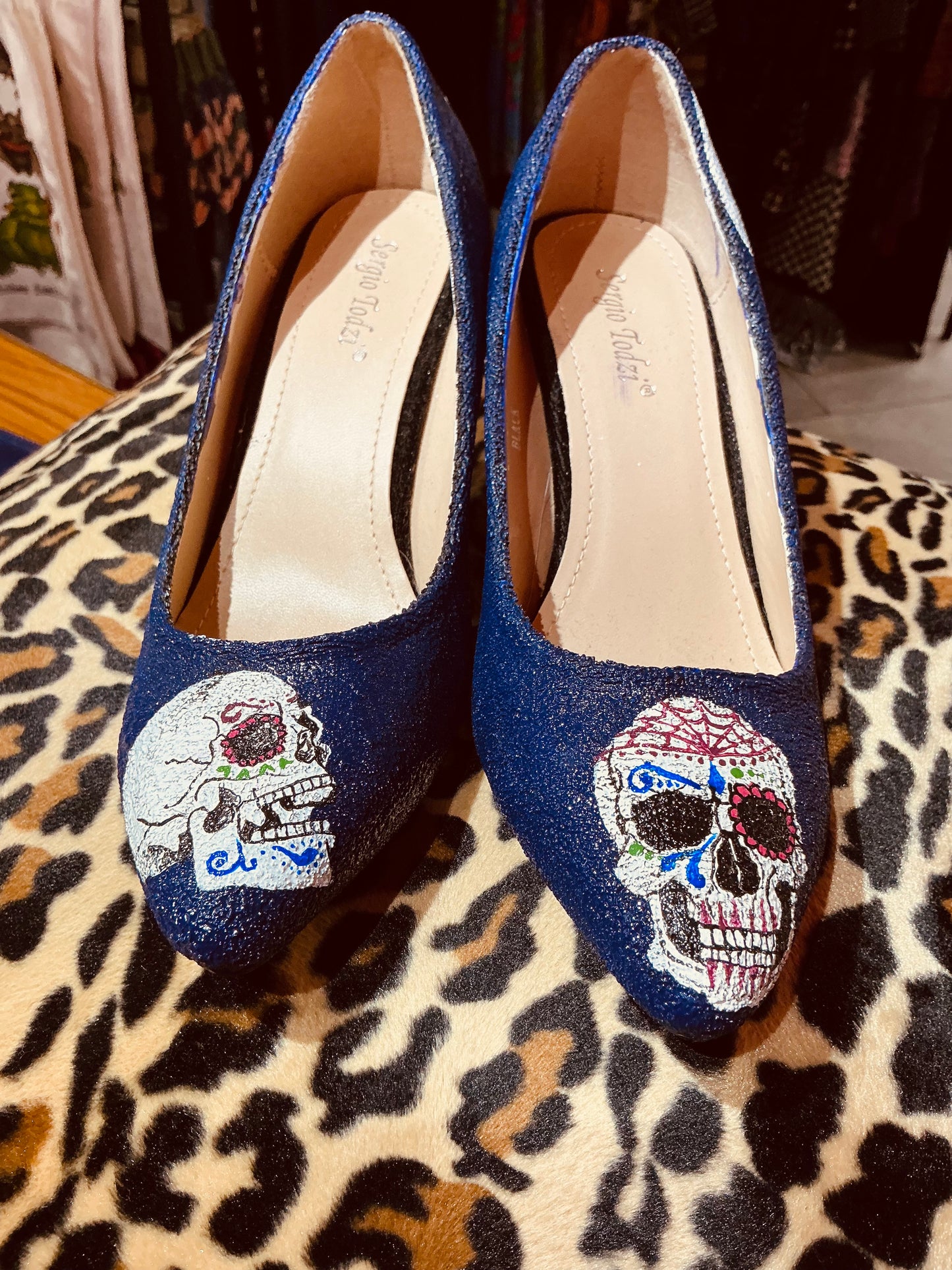 Hand Painted Purple Day of the Dead Heels