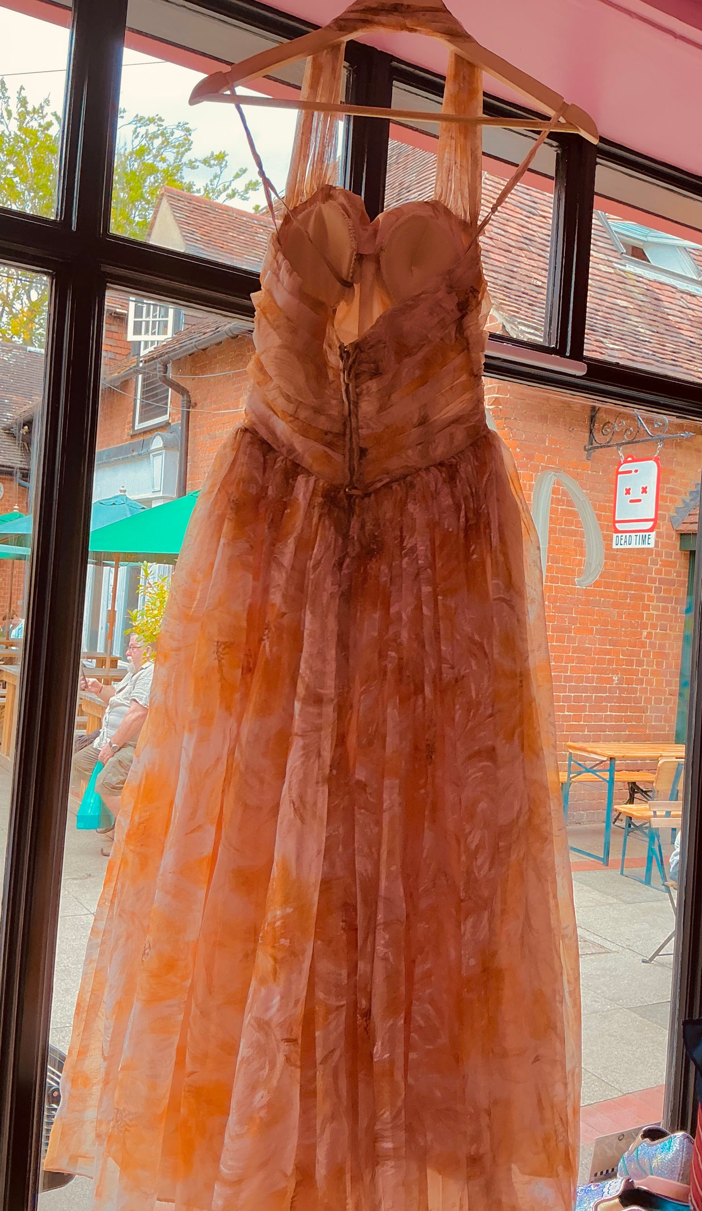 1950s Vintage Silk Orange Patterned Halter Neck Kitty Copeland Dress