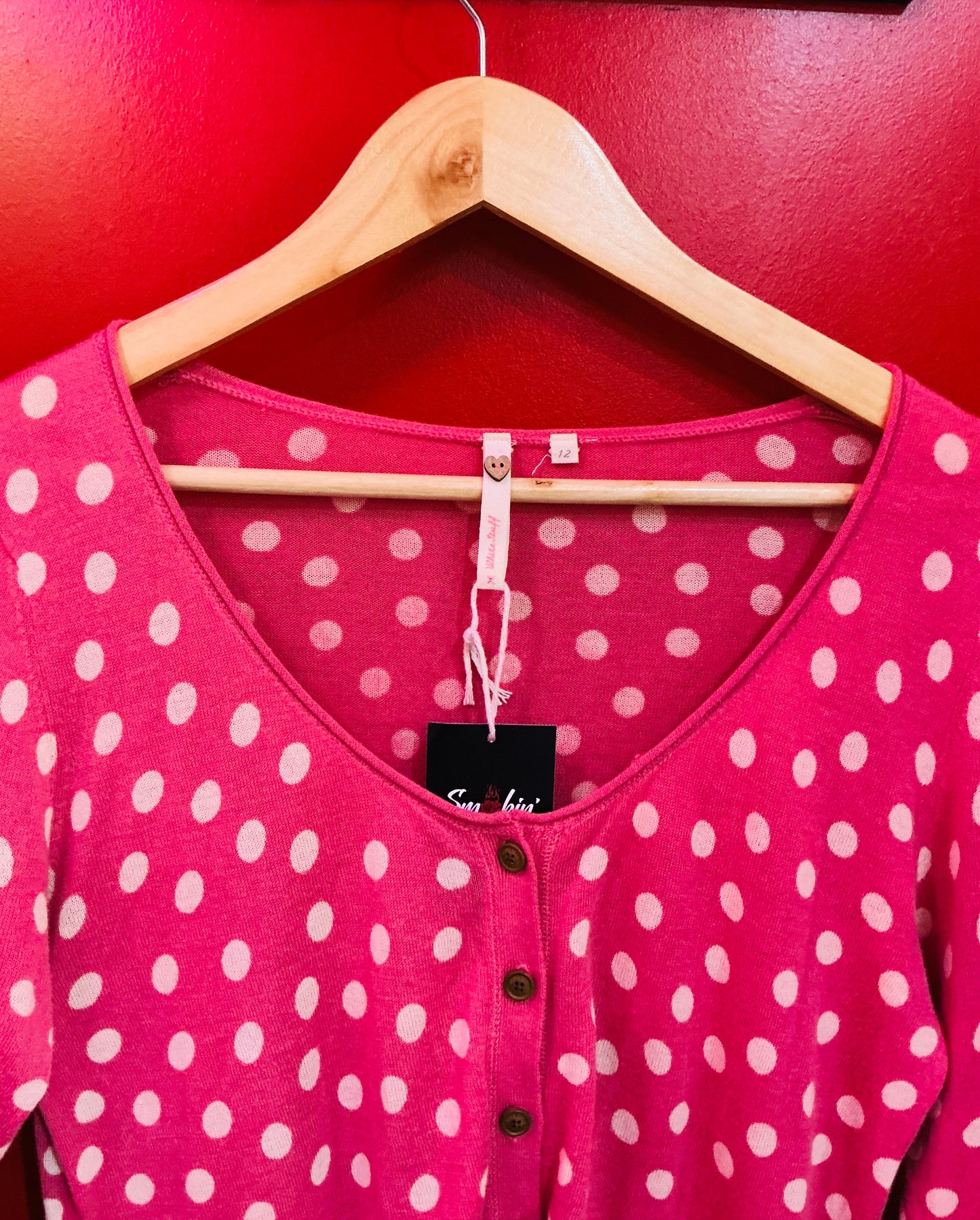 Pink and White Polka Dot Cardigan