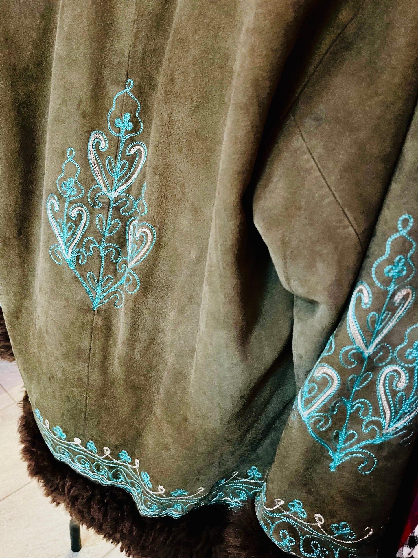 1970s Vintage Suede Hand Embroidered Jacket