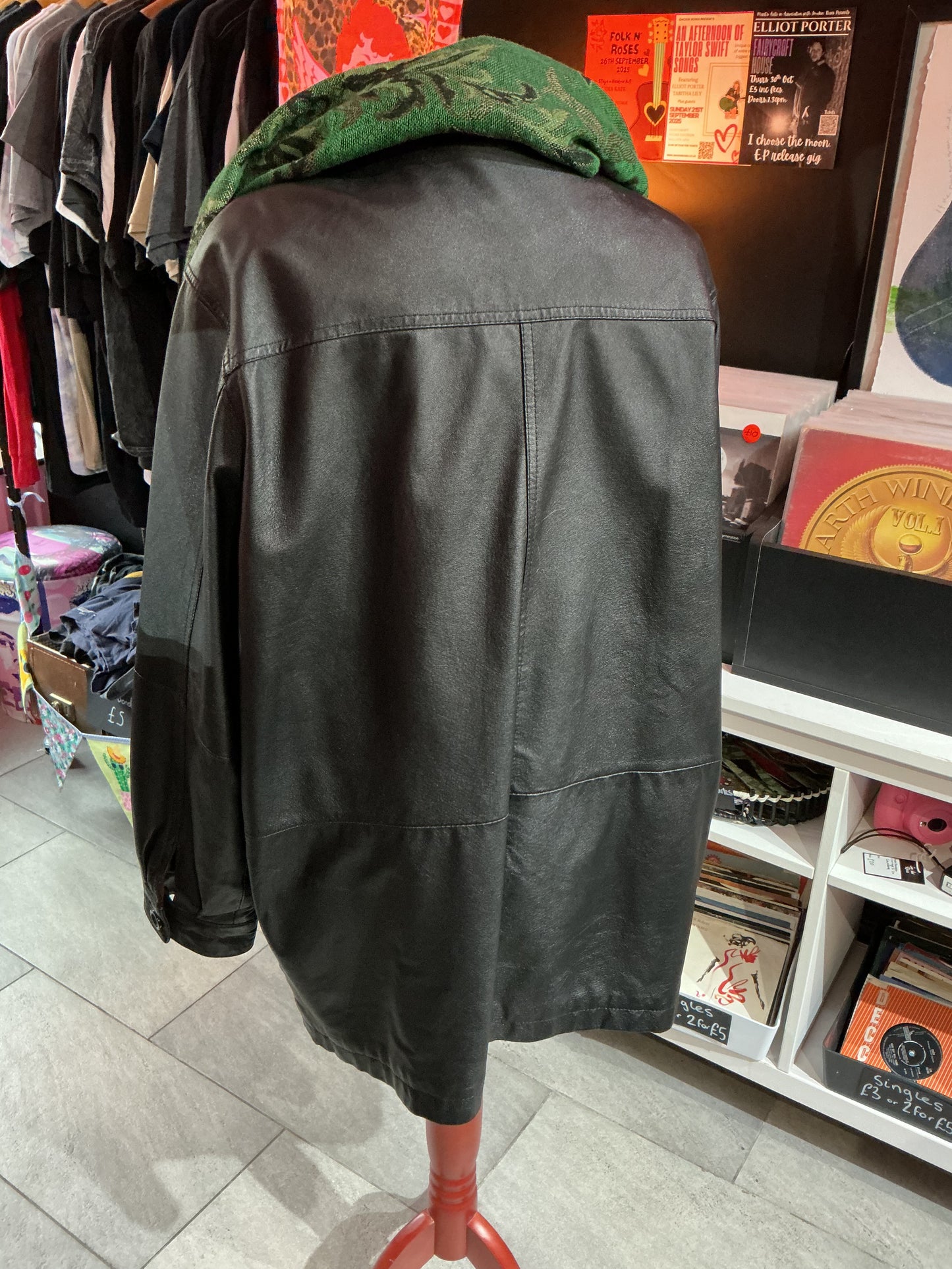 Black Leather Freemans Jacket- Size 20