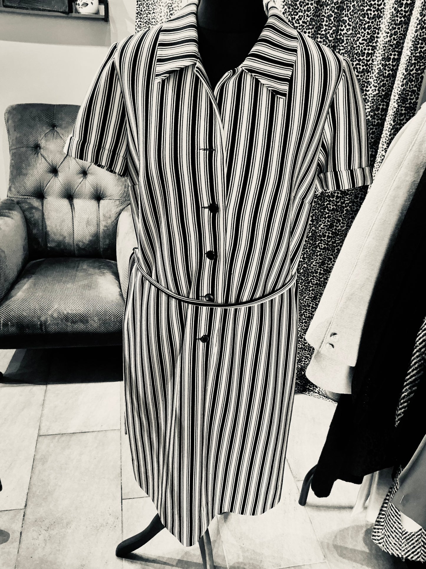1980s Vintage C&A Black and White Striped Dress
