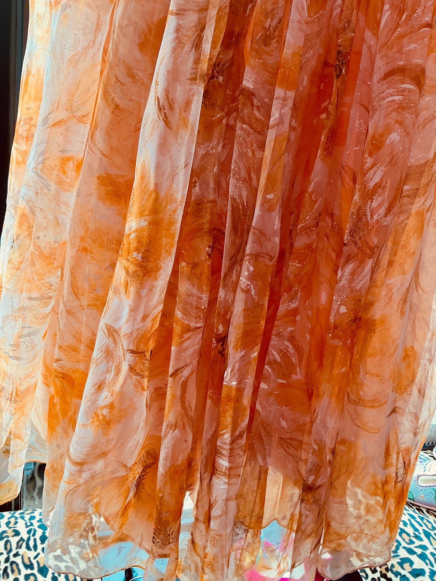 1950s Vintage Silk Orange Patterned Halter Neck Kitty Copeland Dress