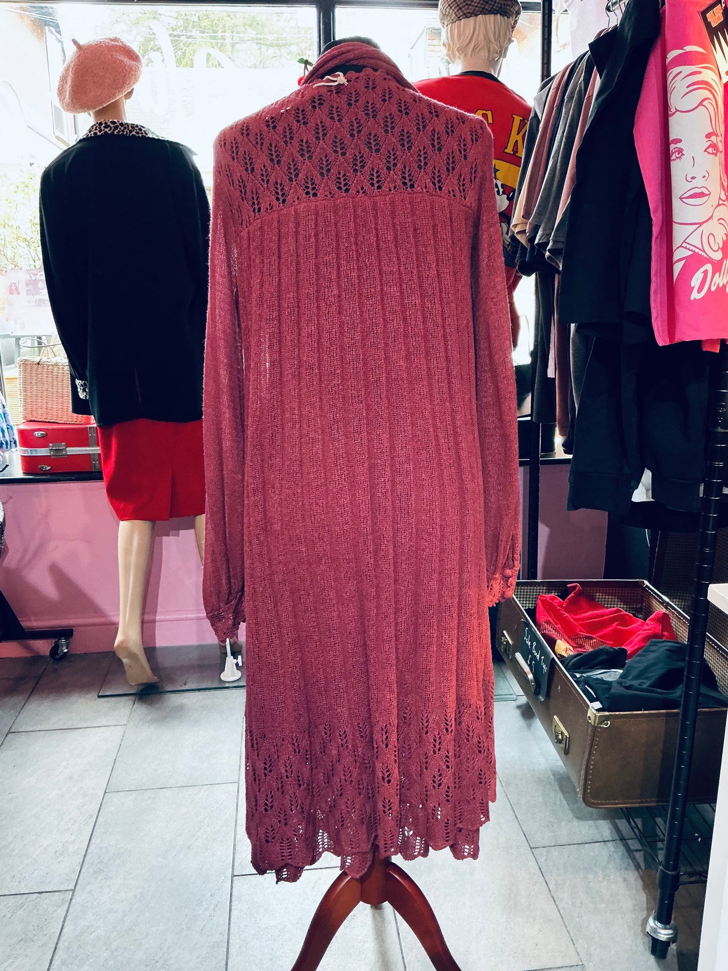 1970s Vintage Knitted Dusky Pink Midi Dress