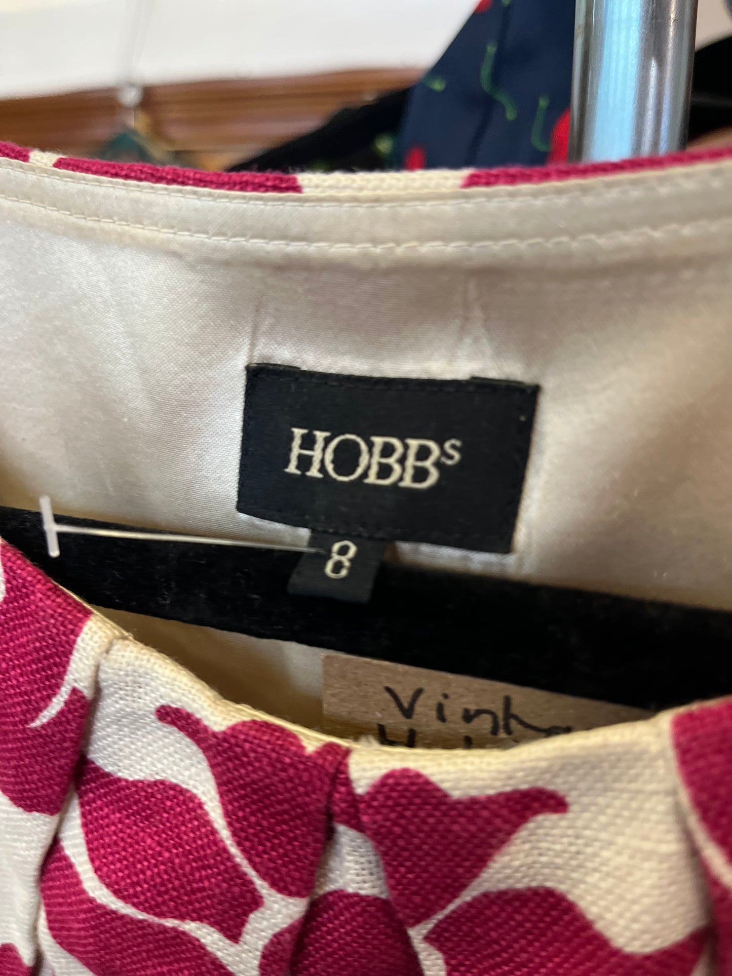 Vintage Hobbs Magenta Patterned Dress- Size 8