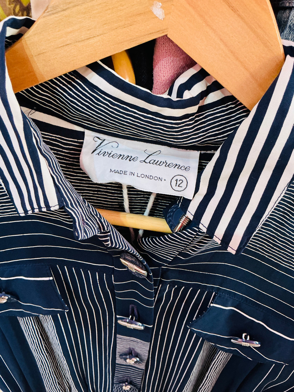 1980s Vintage Vivienne Lawrence Navy Blue Nautical Dress
