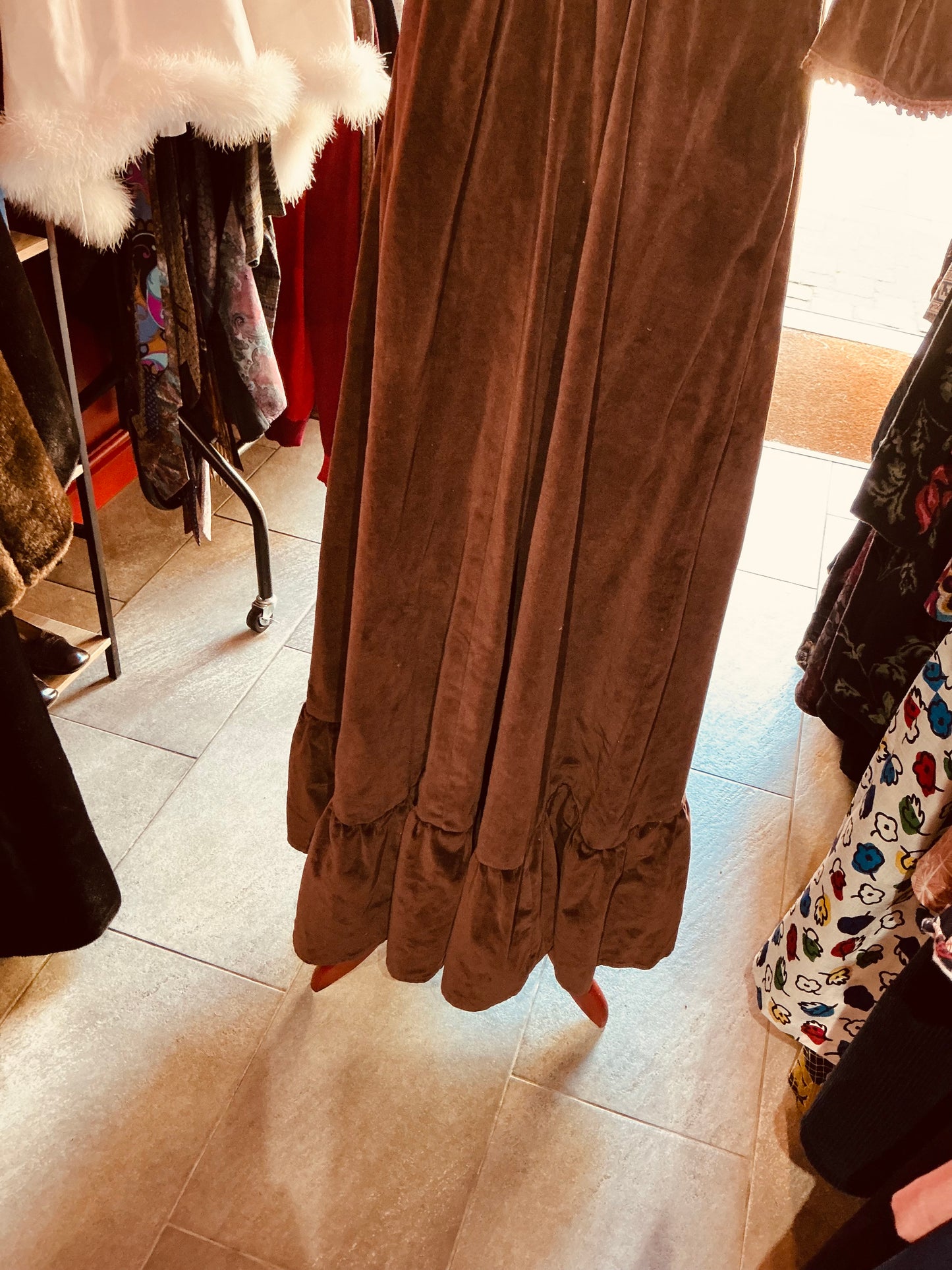 Original 1970s Brown Velvet Earlybird London Maxi Dress