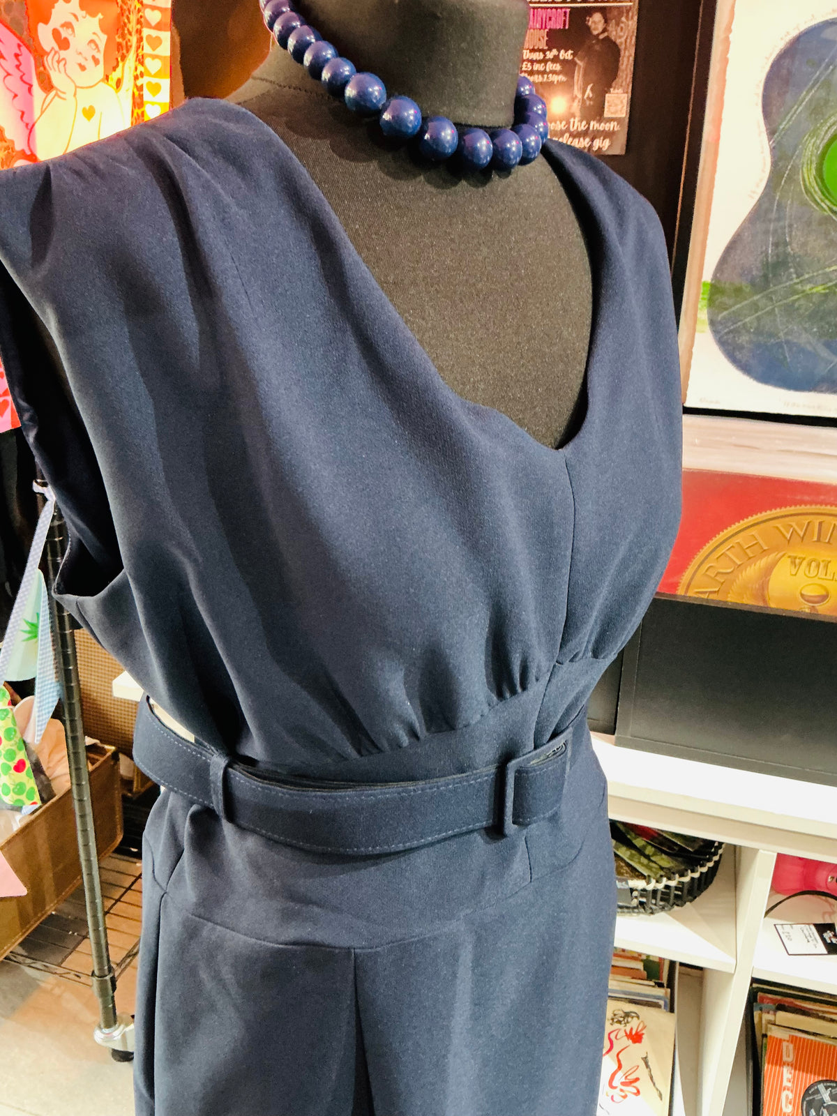 1940s Style British Retro Navy Pencil Dress