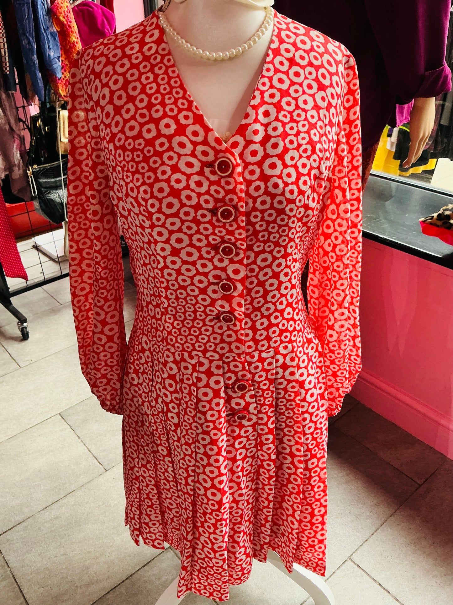 Original 1960s Jane de Liege Orange Daisy Floral Midi Dress