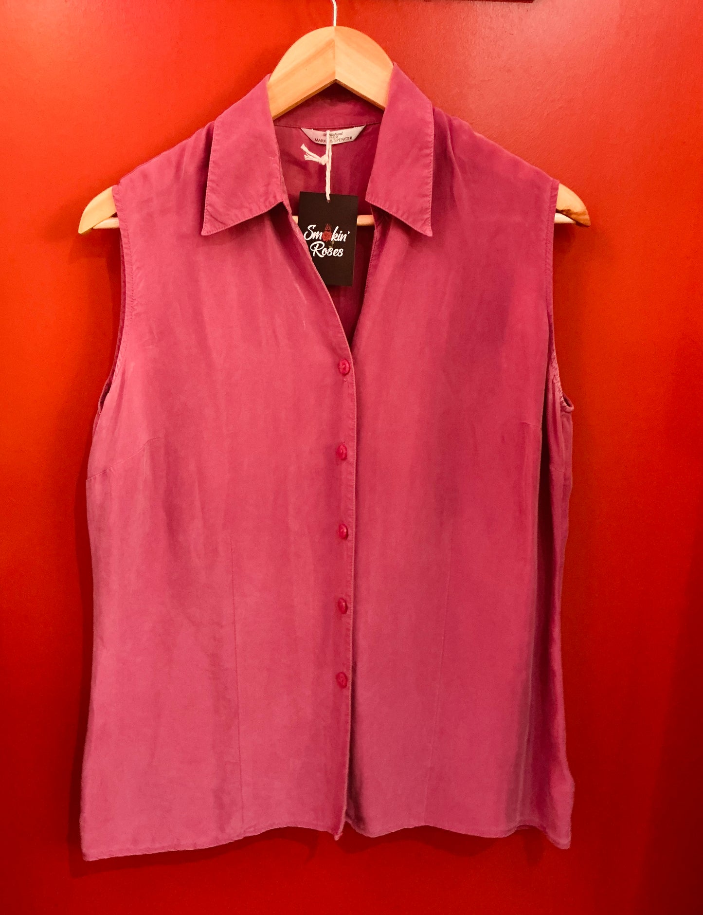 1980s Vintage Magenta Pink St Michael Sleeveless Shirt