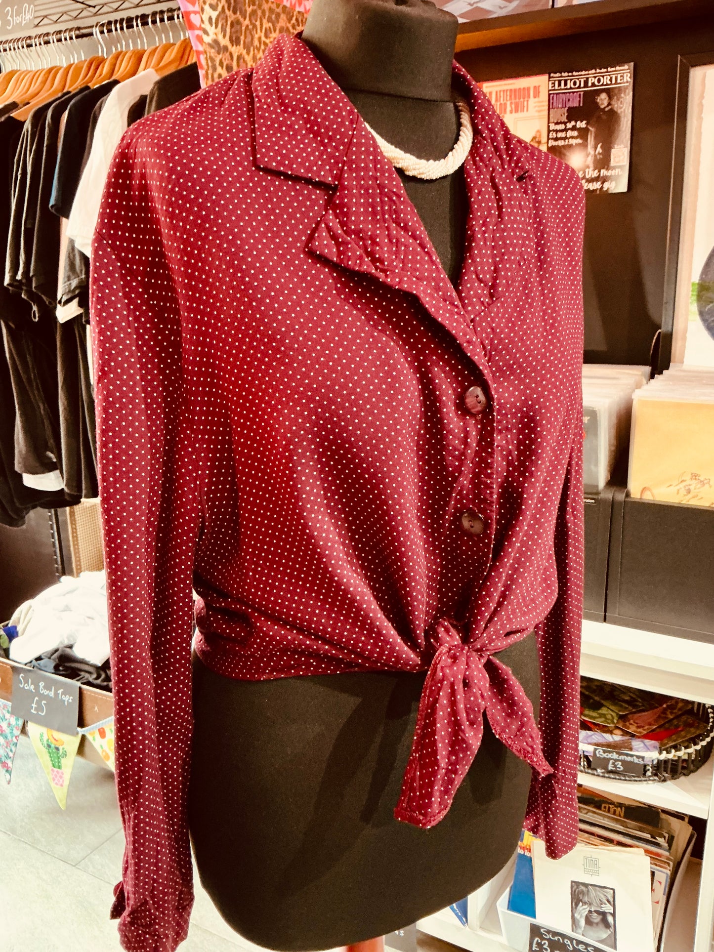 1980s Debenhams Burgundy Polka Dot Shirt