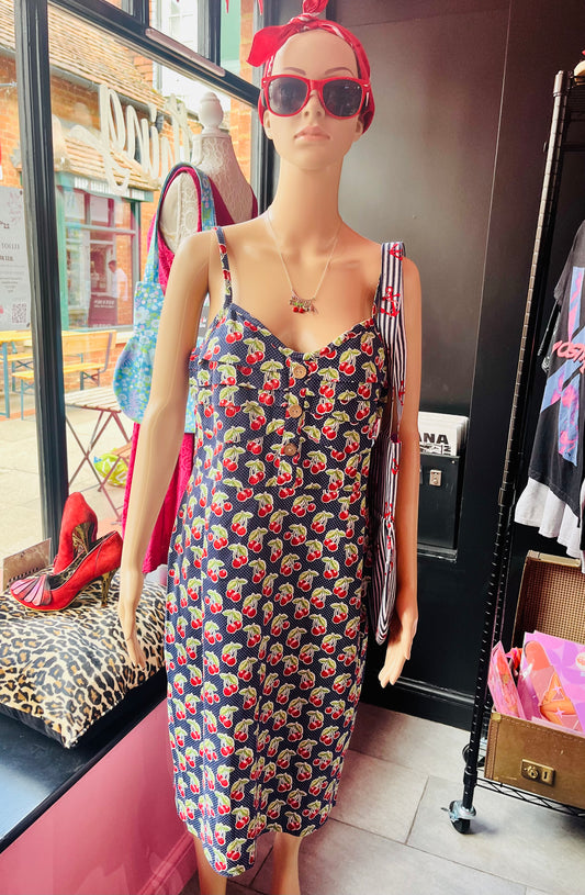 1950s Rockabilly Cherry Print Joe Browns Pencil Dress