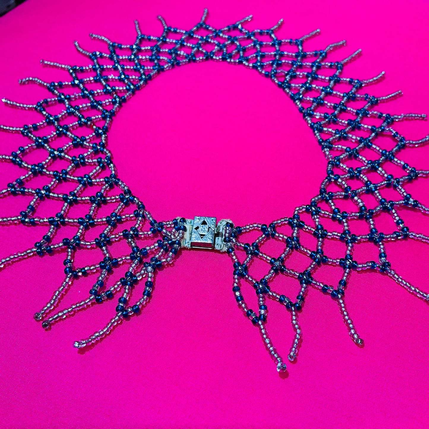 Blue and Clear Beaded Collar Necklace