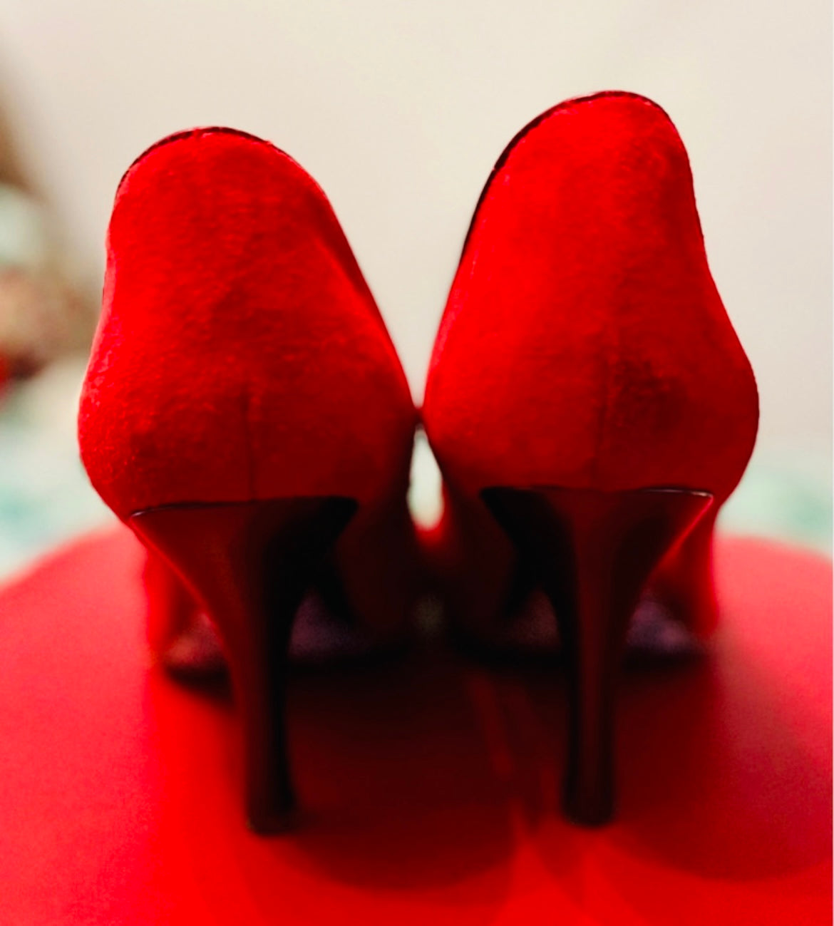 Red Suede 20s Art Deco Irregular Choice Gold Heels