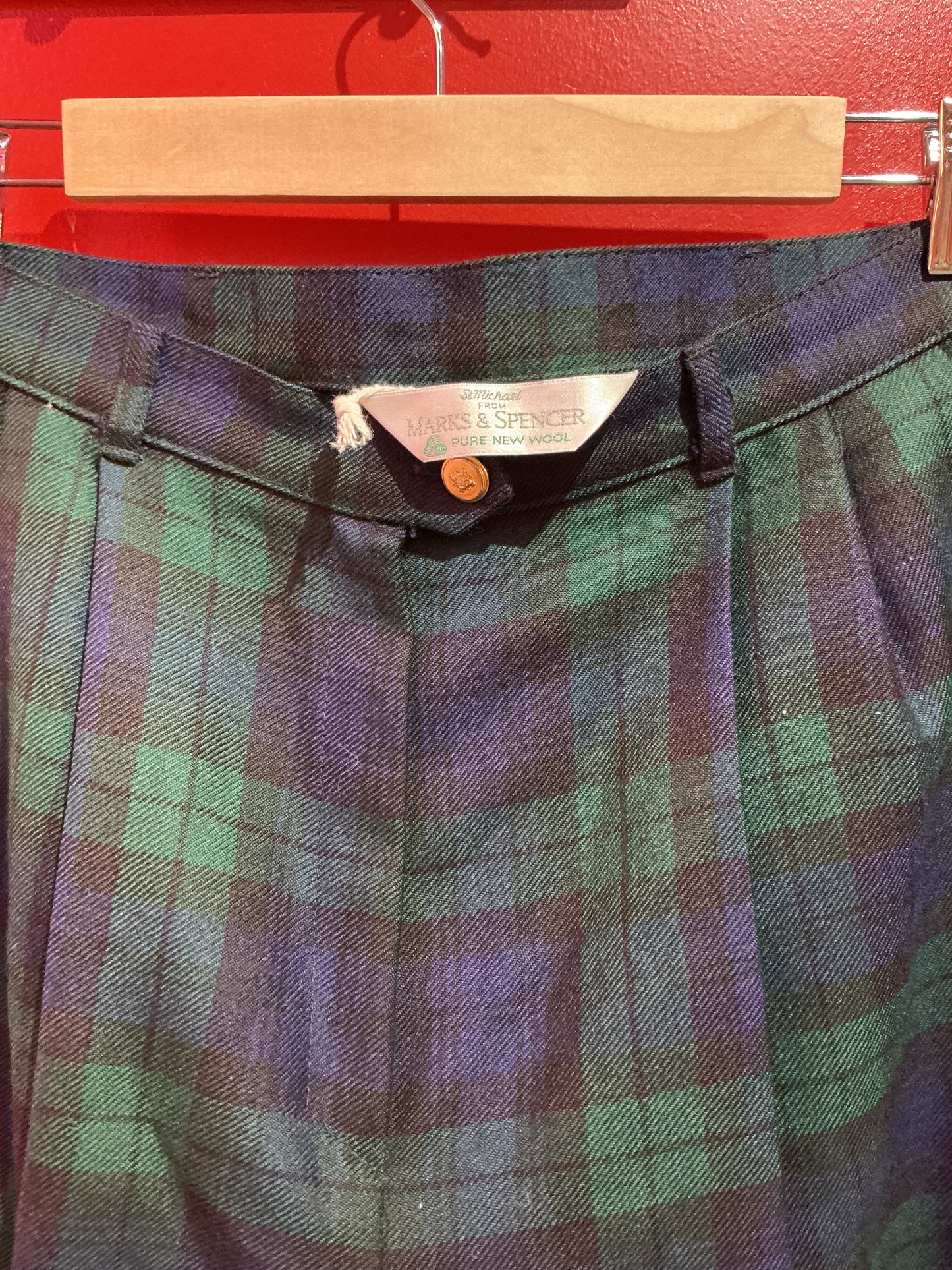 St Michael Green & Blue Tartan Wool Trousers