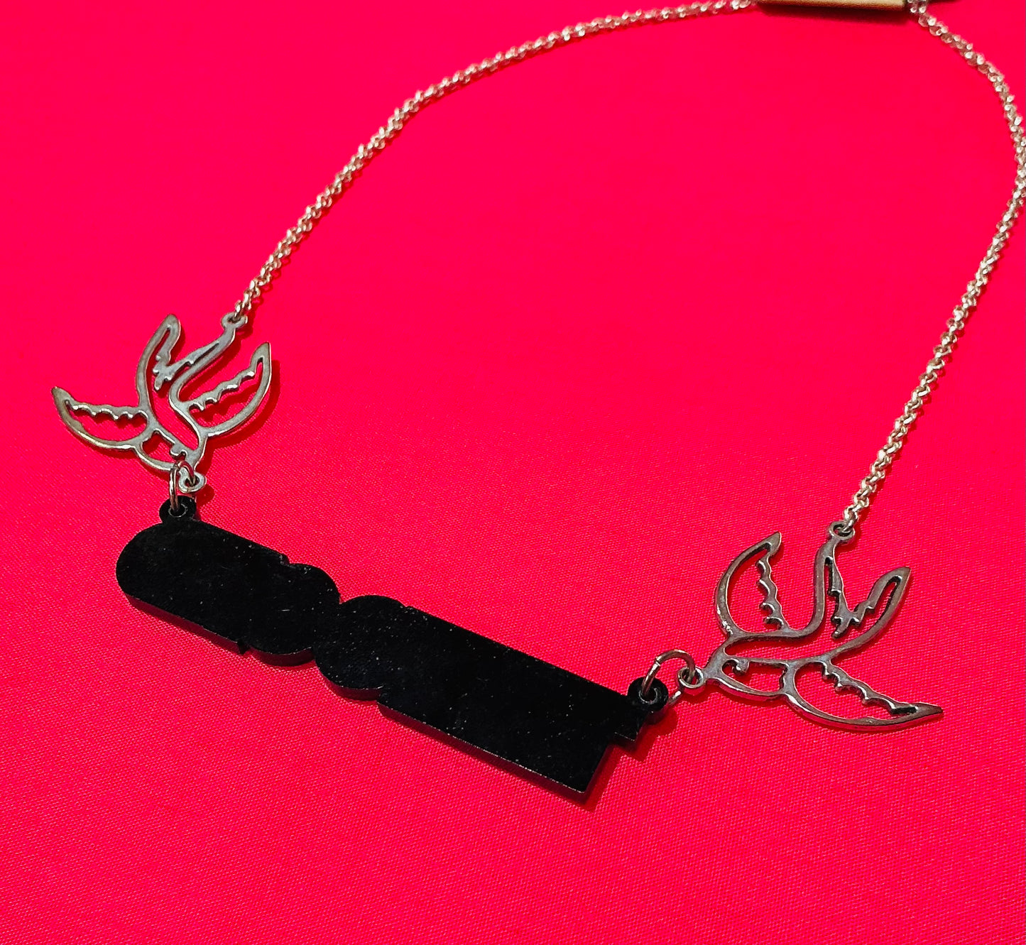 Sailor Jerry Style Tattooed Necklace with Swallows