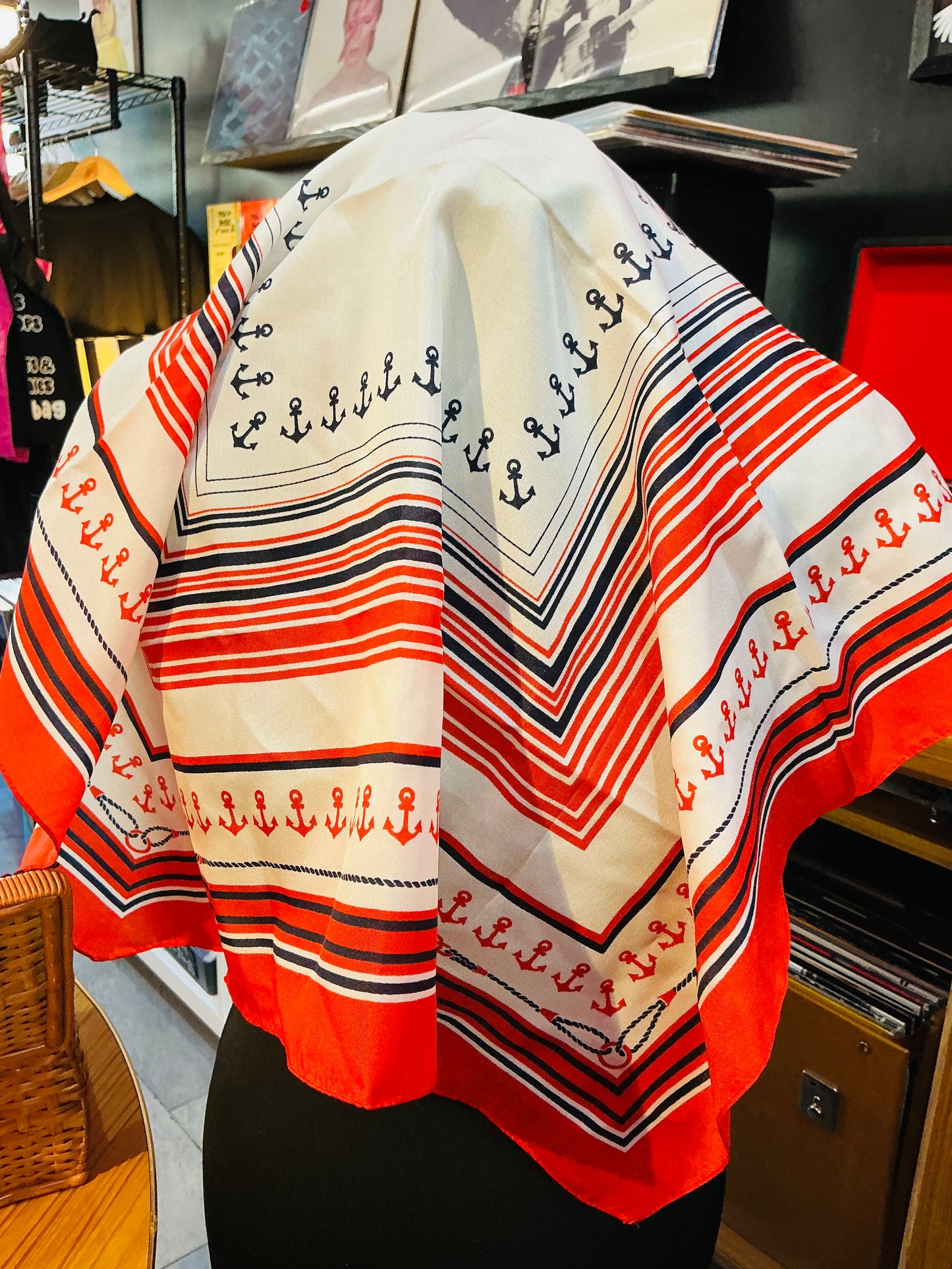 Red and White Striped Nautical Headscarf