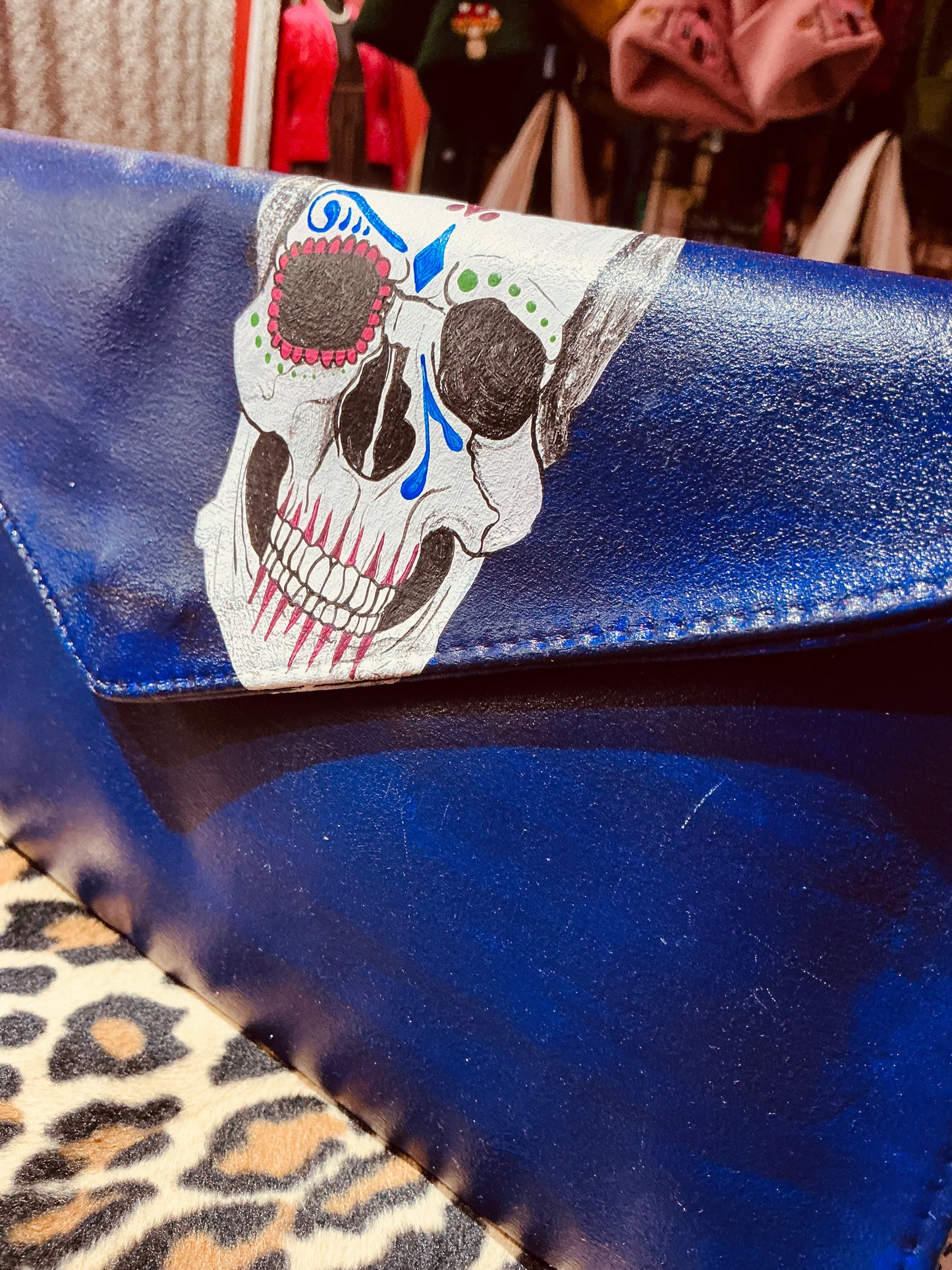 Hand painted Purple Day of the Dead Clutch Bag