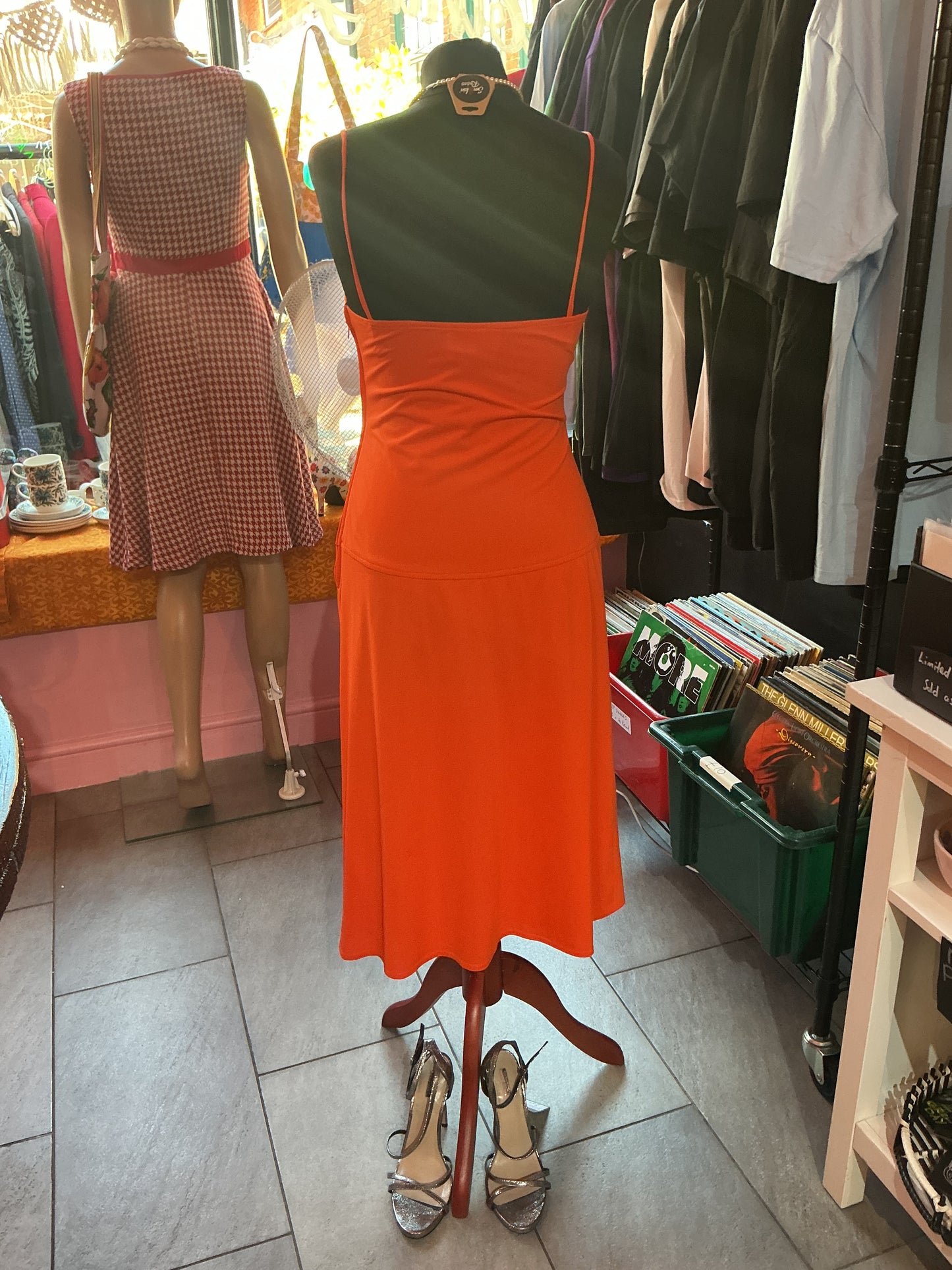 1960s Vintage Frank Usher Orange Strappy Summer Dress