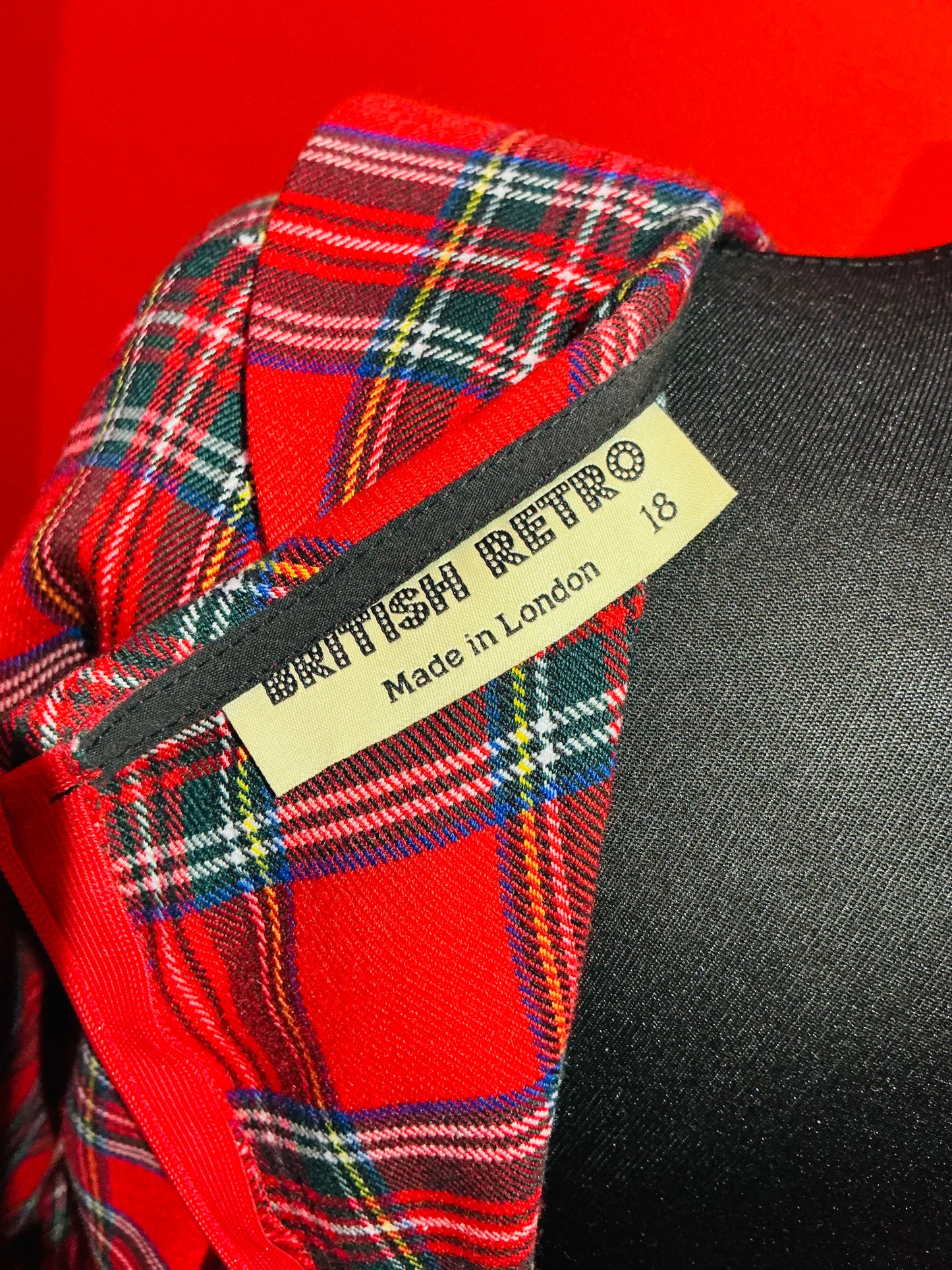 British Retro Red Tartan Pencil Dress-Size 16