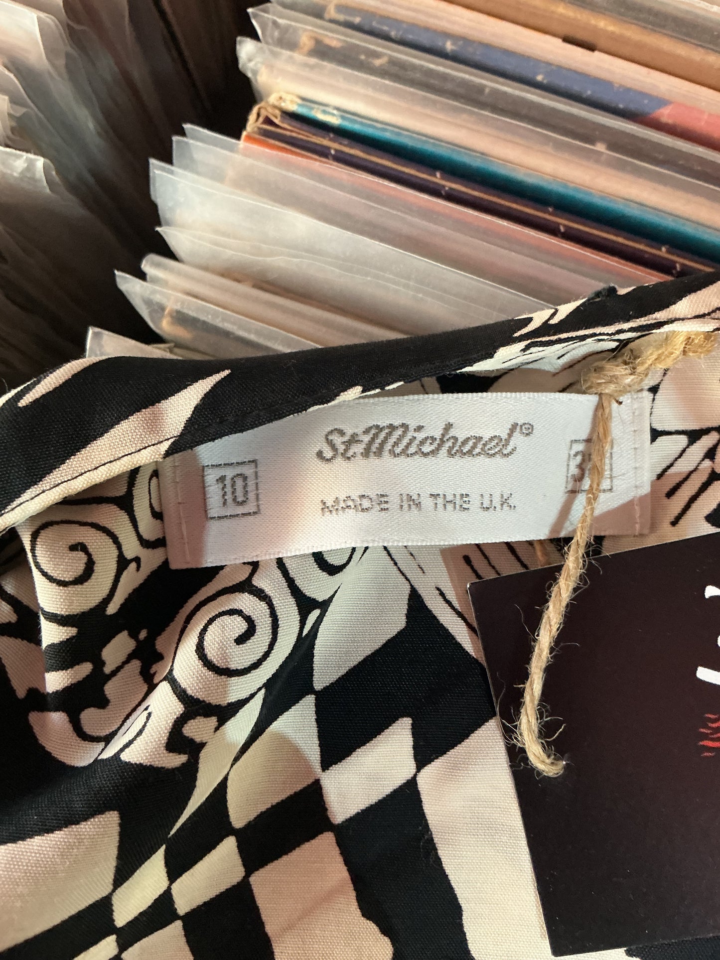 1980s St Michael Black & White Patterned Dress