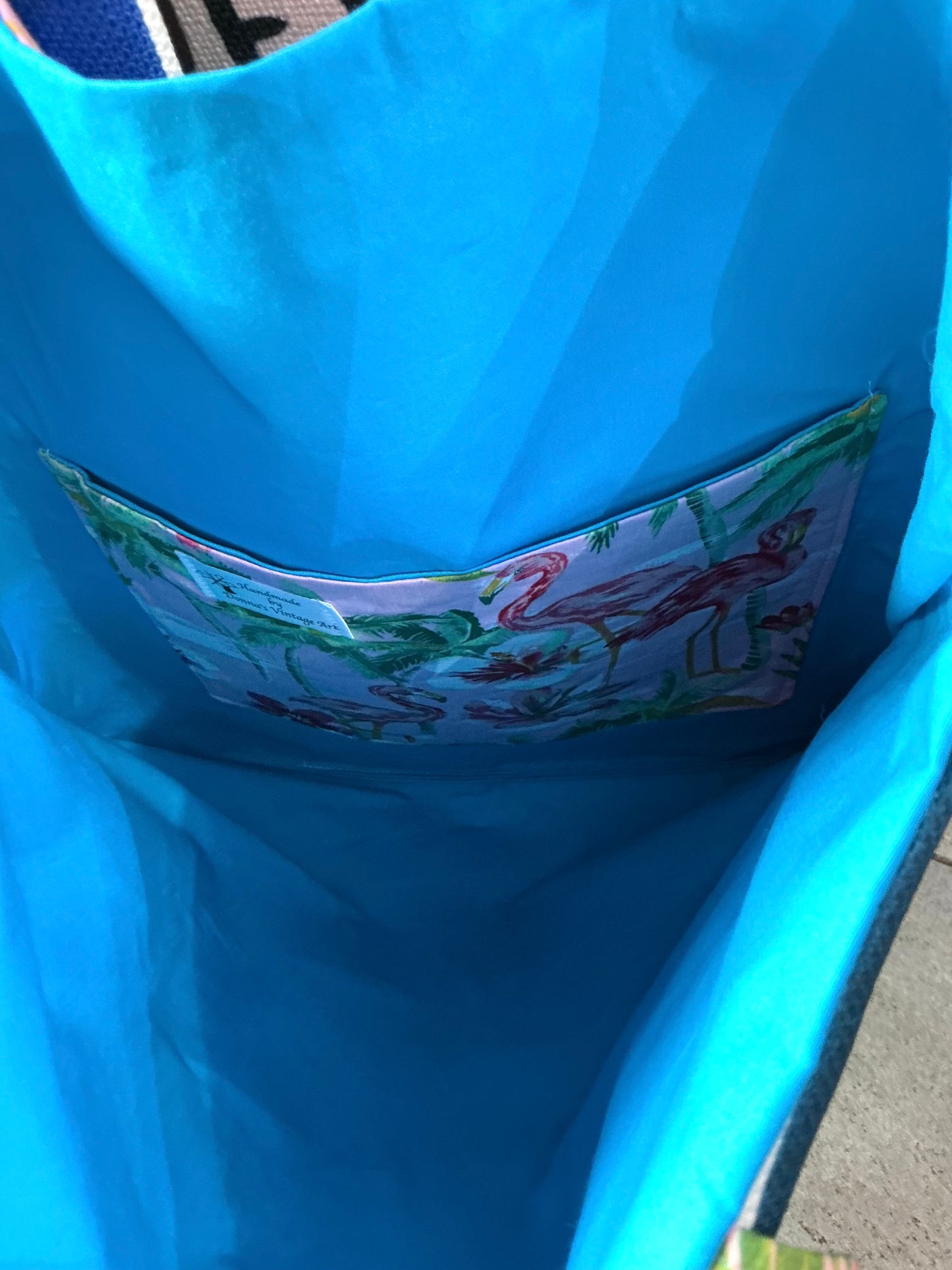 Handmade Vintage Fabric Flamingo Tote Bag