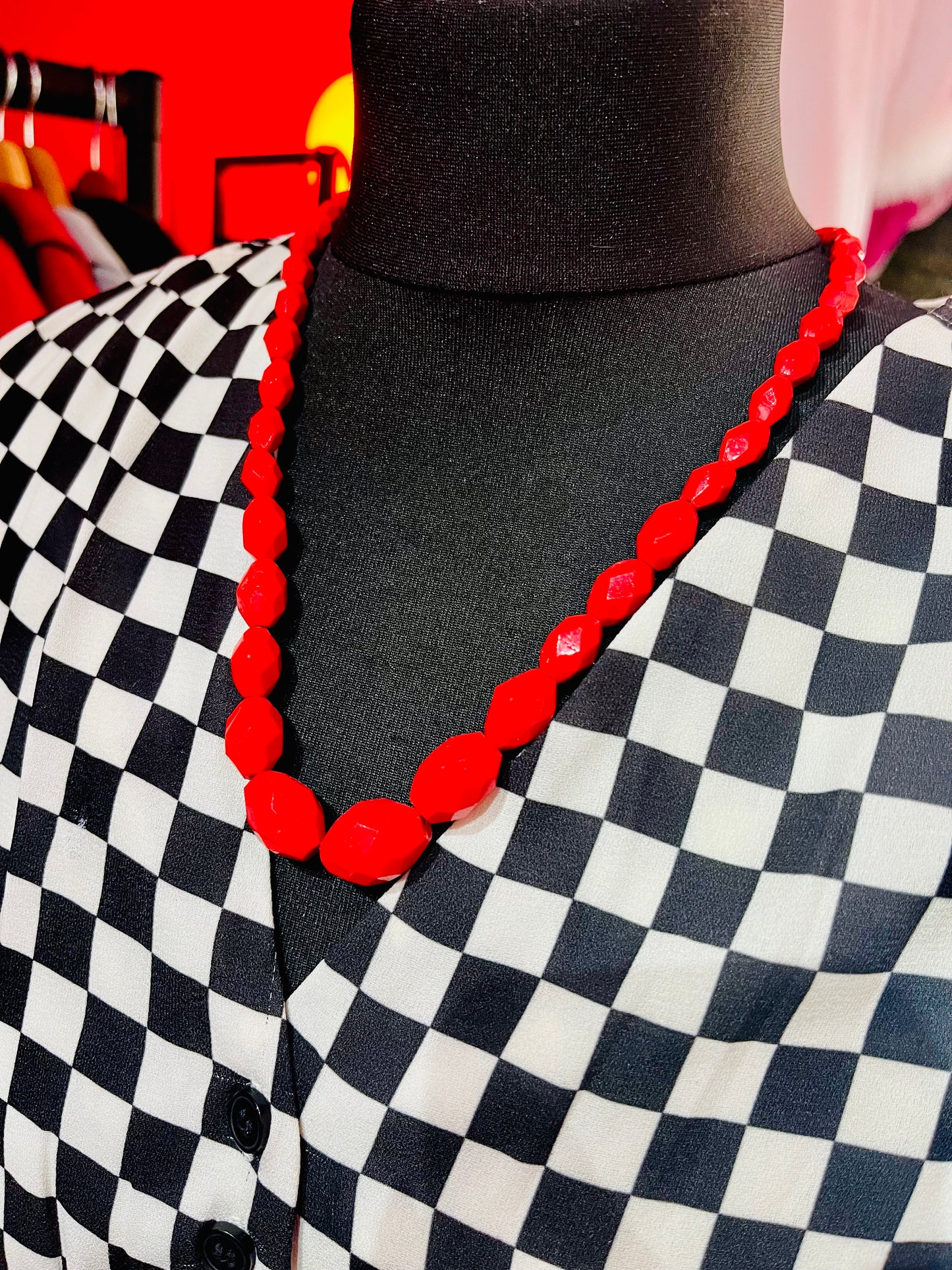1980s Vintage Red Beaded Necklace