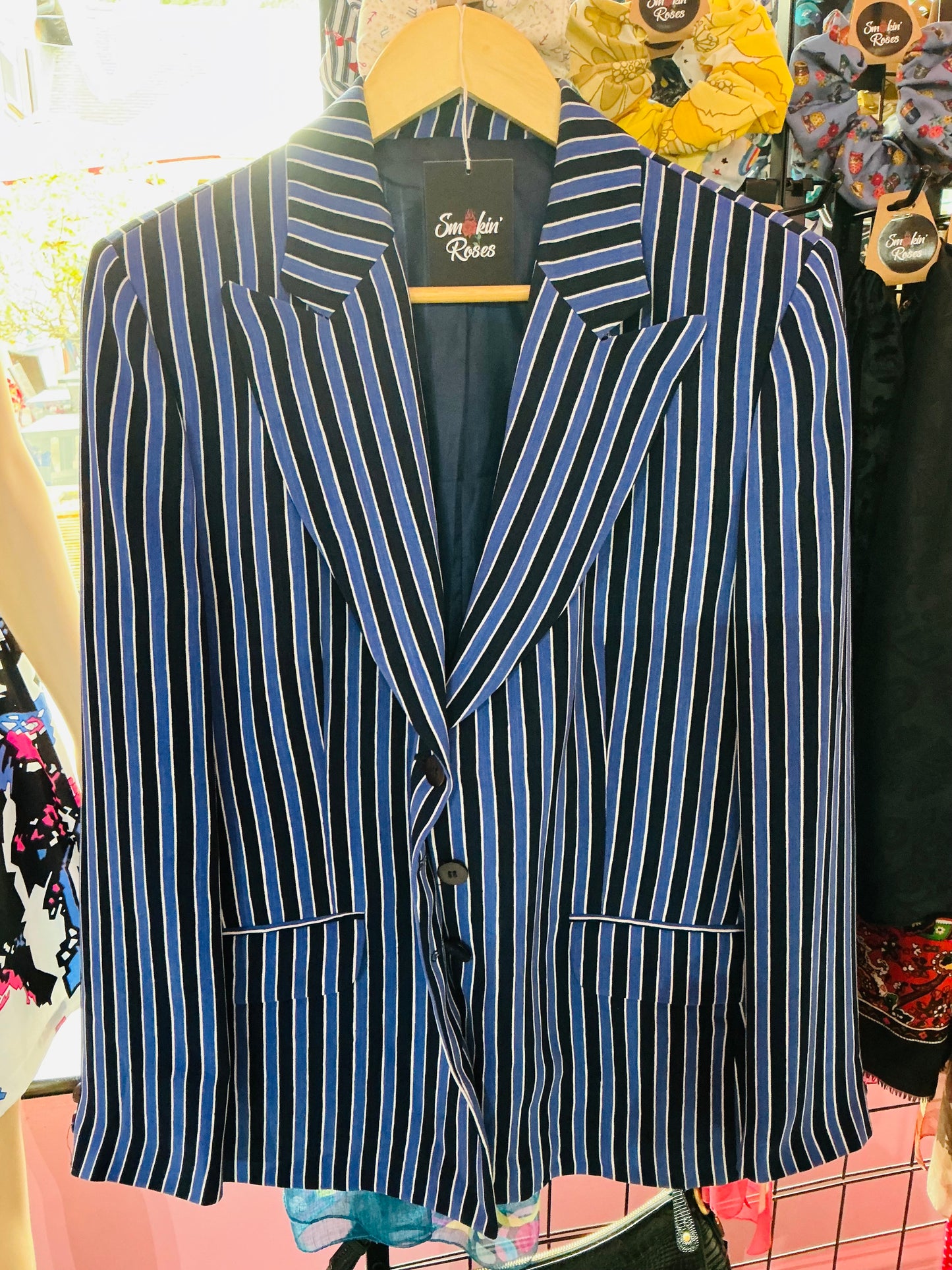 Blue and Black Pinstriped Elenco Blazer Jacket