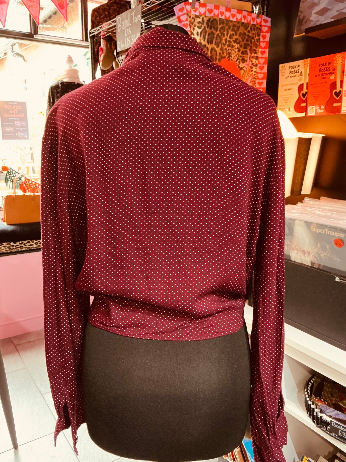 1980s Debenhams Burgundy Polka Dot Shirt
